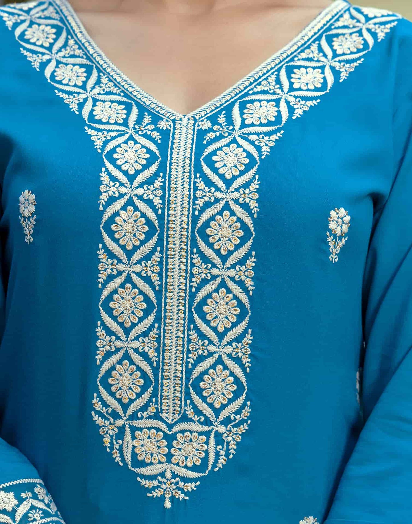 Rayon Embroidered Straight Kurta with Pant & Dupatta
