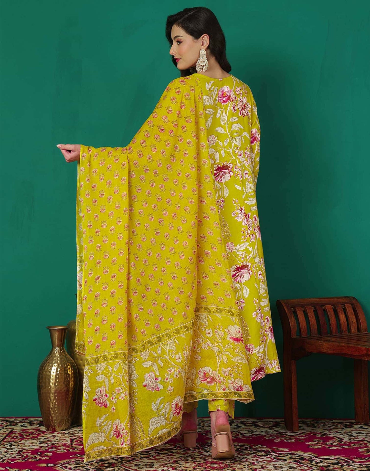 Cotton Embroidery, Sequins Work and Mirror Work Anarkali Kurta with Pant & Dupatta