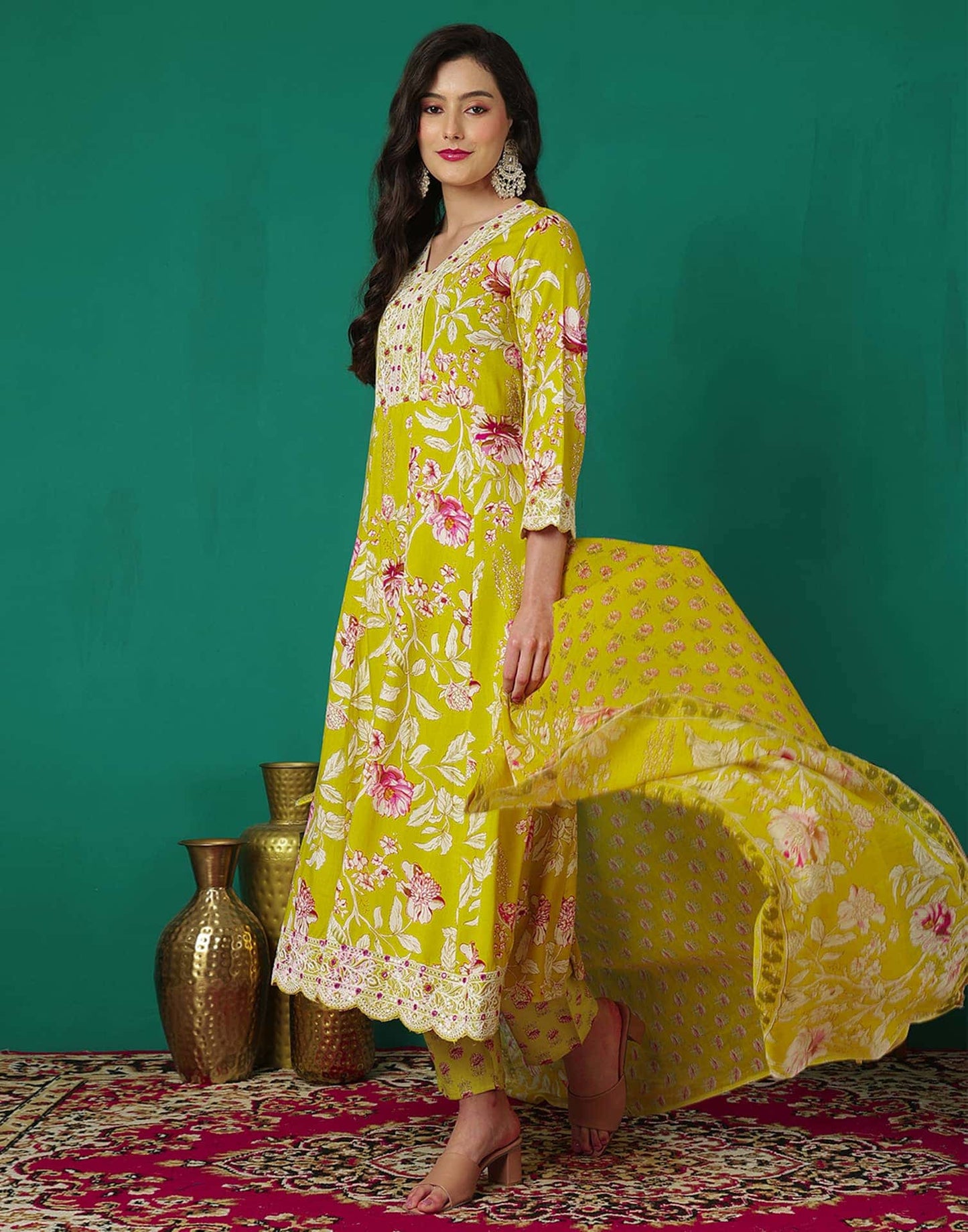 Cotton Embroidery, Sequins Work and Mirror Work Anarkali Kurta with Pant & Dupatta