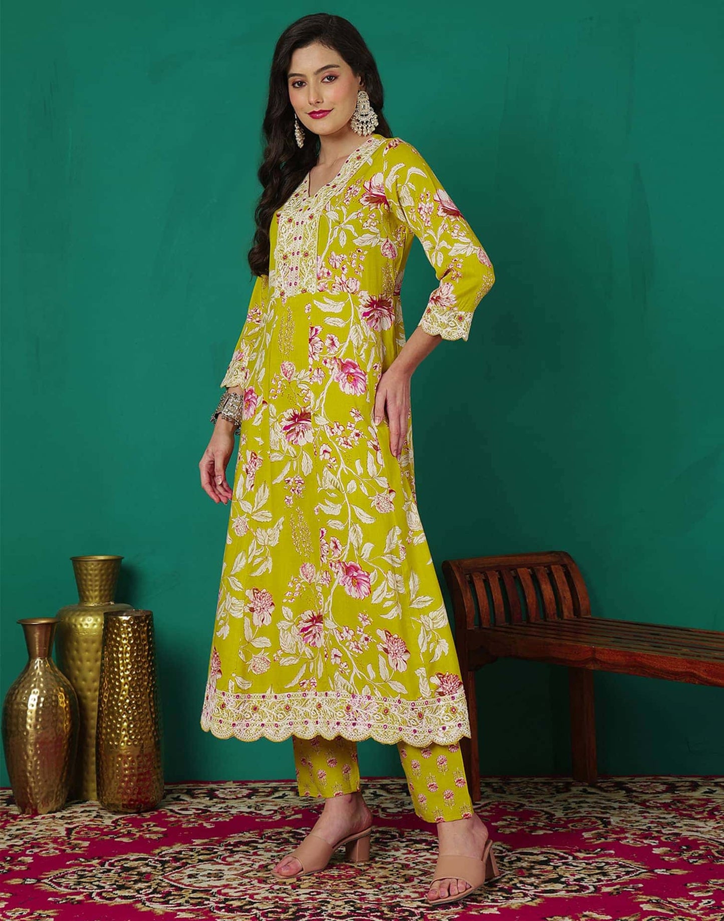 Cotton Embroidery, Sequins Work and Mirror Work Anarkali Kurta with Pant & Dupatta