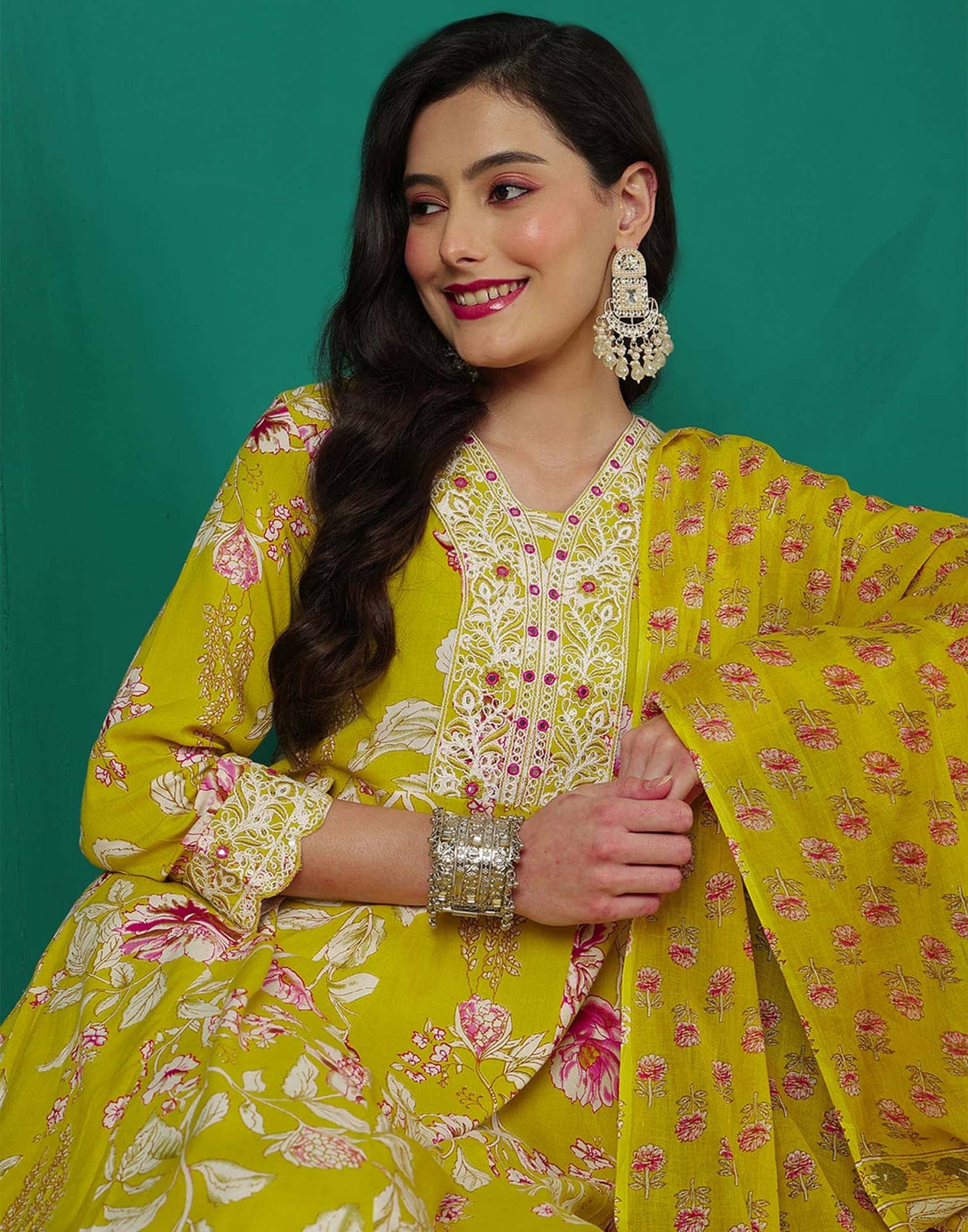 Cotton Embroidery, Sequins Work and Mirror Work Anarkali Kurta with Pant & Dupatta