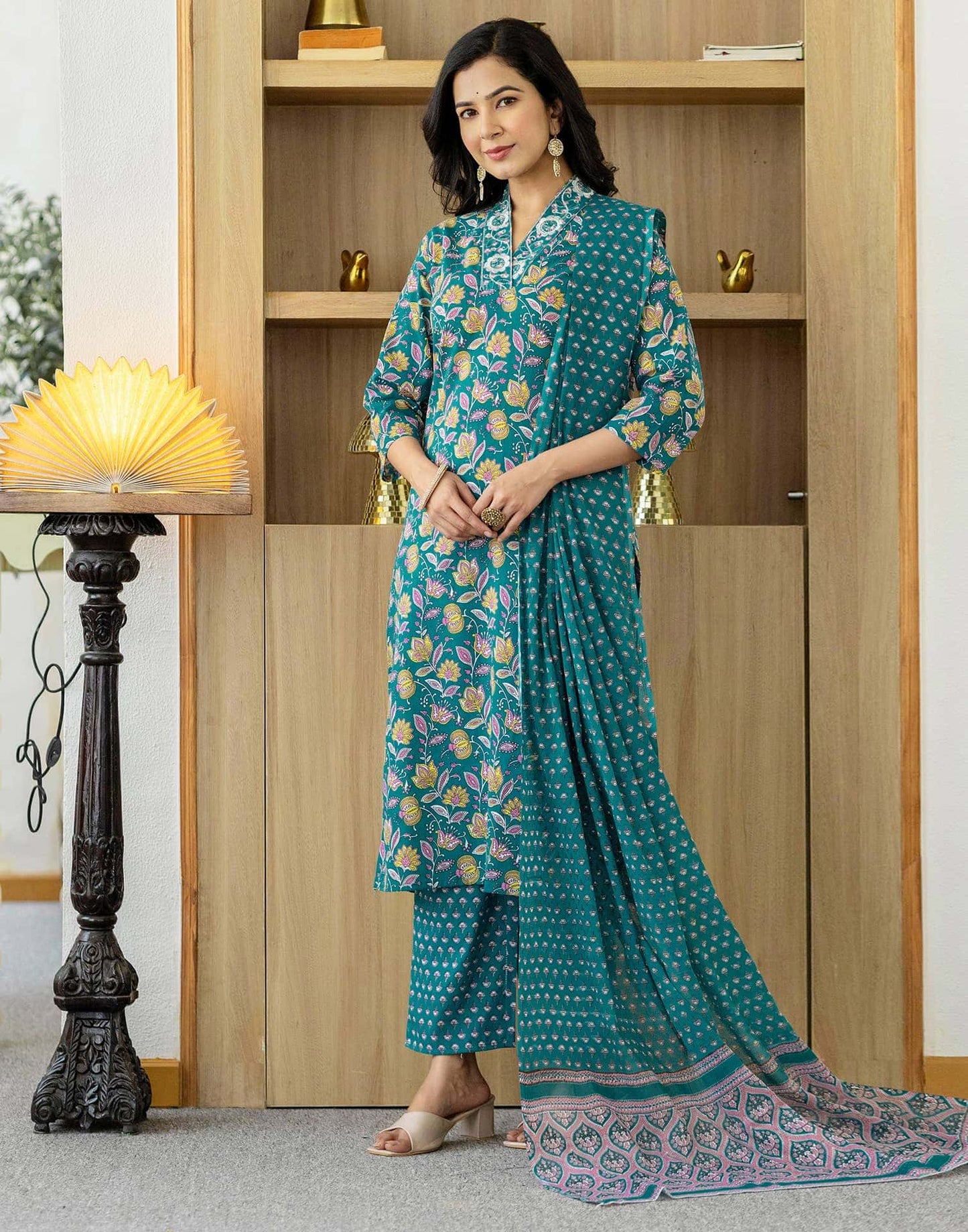 Cotton Printed and Embroidery Lace Anarkali Kurta with Pant & Dupatta