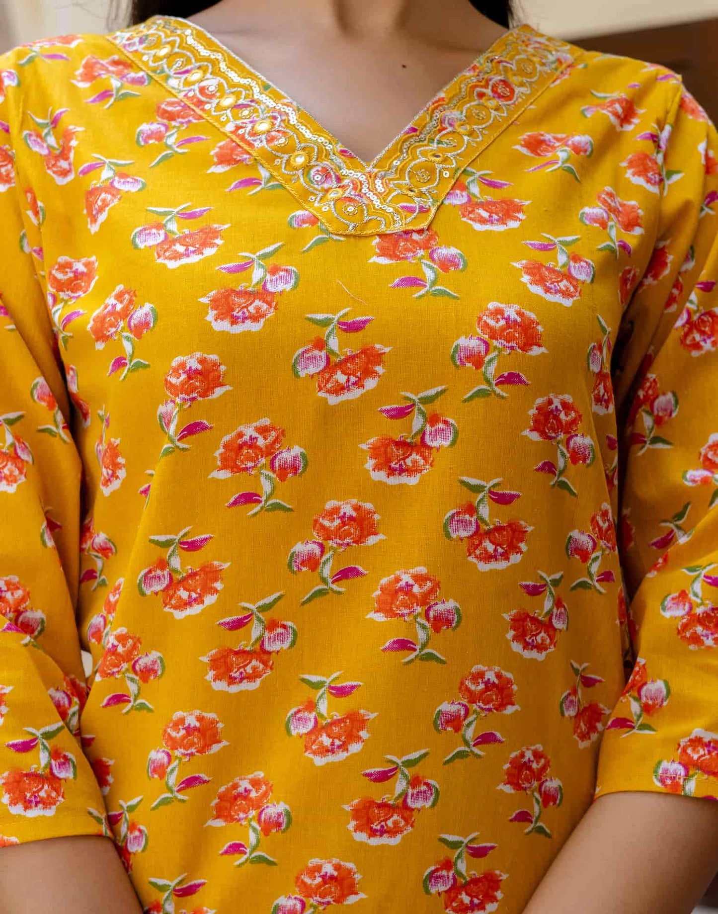 Cotton Printed, Embroidery and Sequins Work, Lace Straight Kurta with Pant & Dupatta