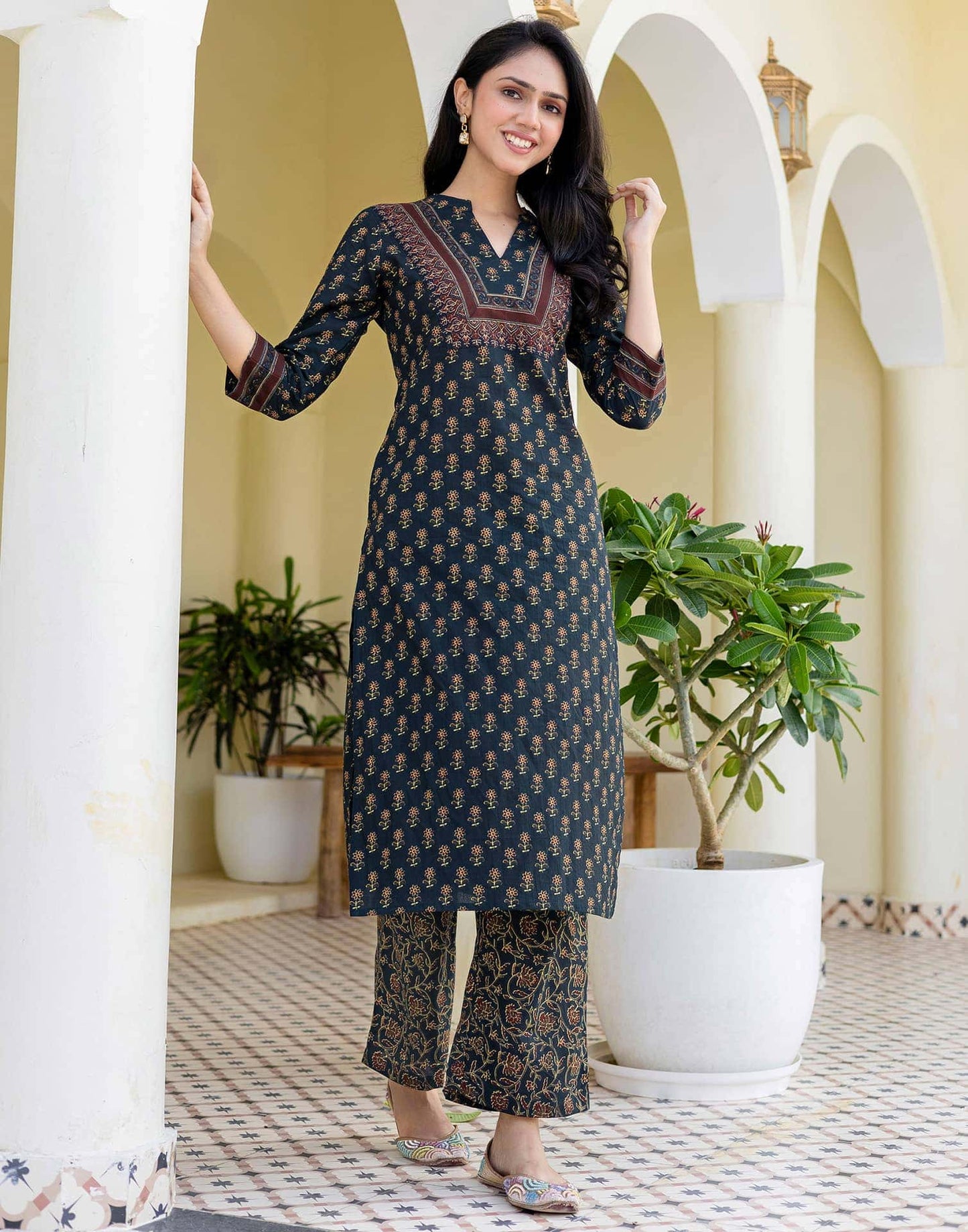 Cotton Printed, Fabric Lace Straight Kurta with Pant & Dupatta