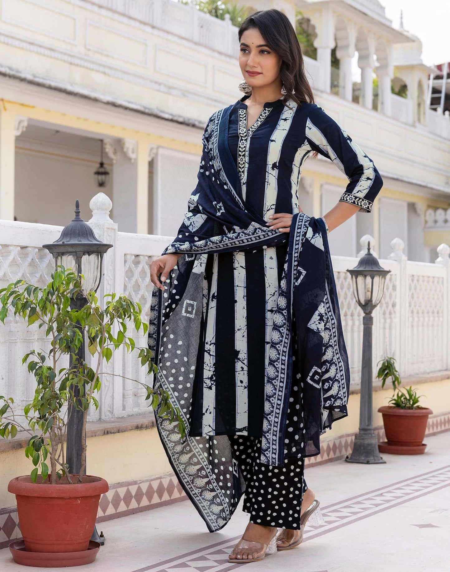 Cotton Printed, Embroidery Lace Straight Kurta with Pant & Dupatta