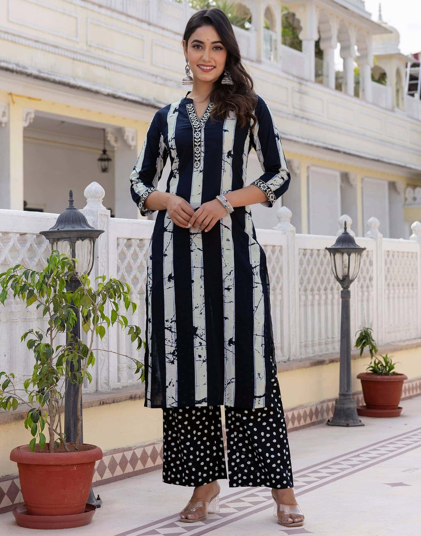 Cotton Printed, Embroidery Lace Straight Kurta with Pant & Dupatta