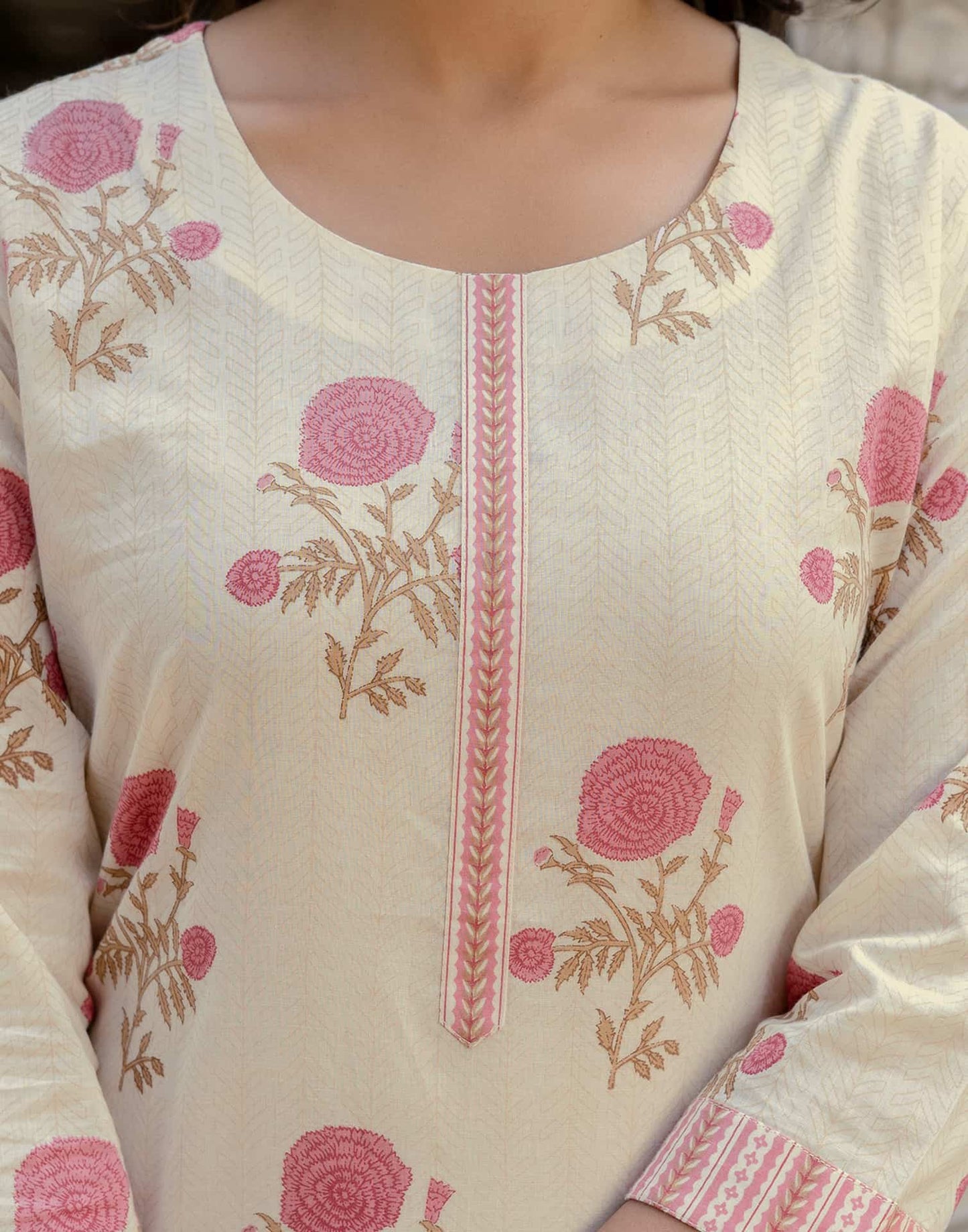 Cotton Floral Printed, Fabric Lace A-Line Kurta with Pant & Dupatta
