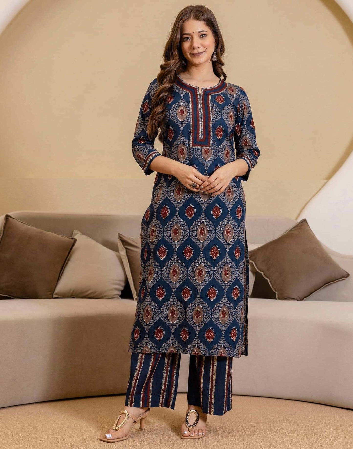 Cotton Printed Straight Kurta with Pant & Dupatta