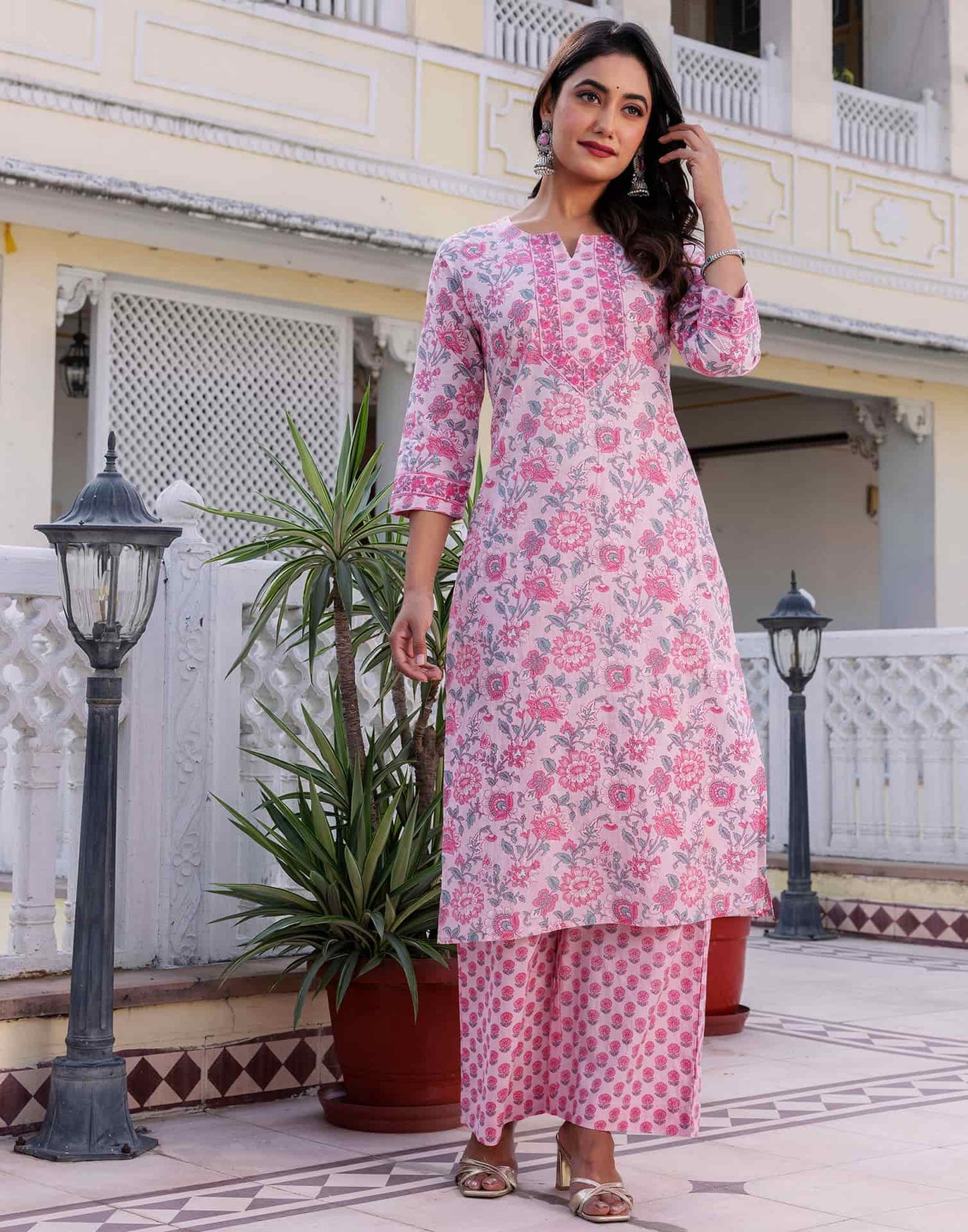 Cotton Printed A-Line Kurta with Pant & Dupatta