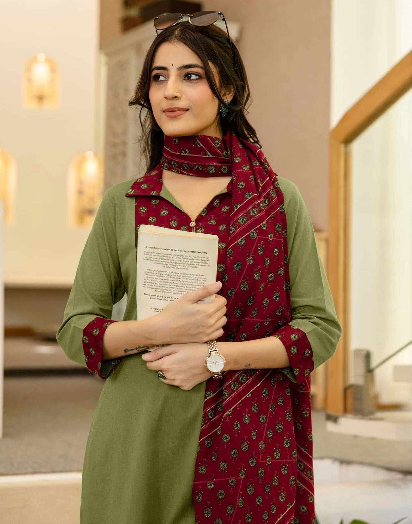 Cotton Dyed, Printed Fabric Lace Straight Kurta with Pant & Dupatta