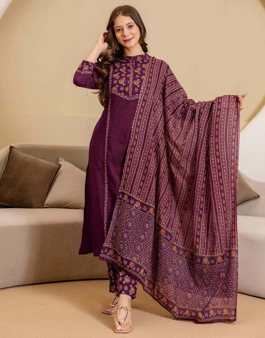 Cotton Printed Straight Kurta with Pant & Dupatta