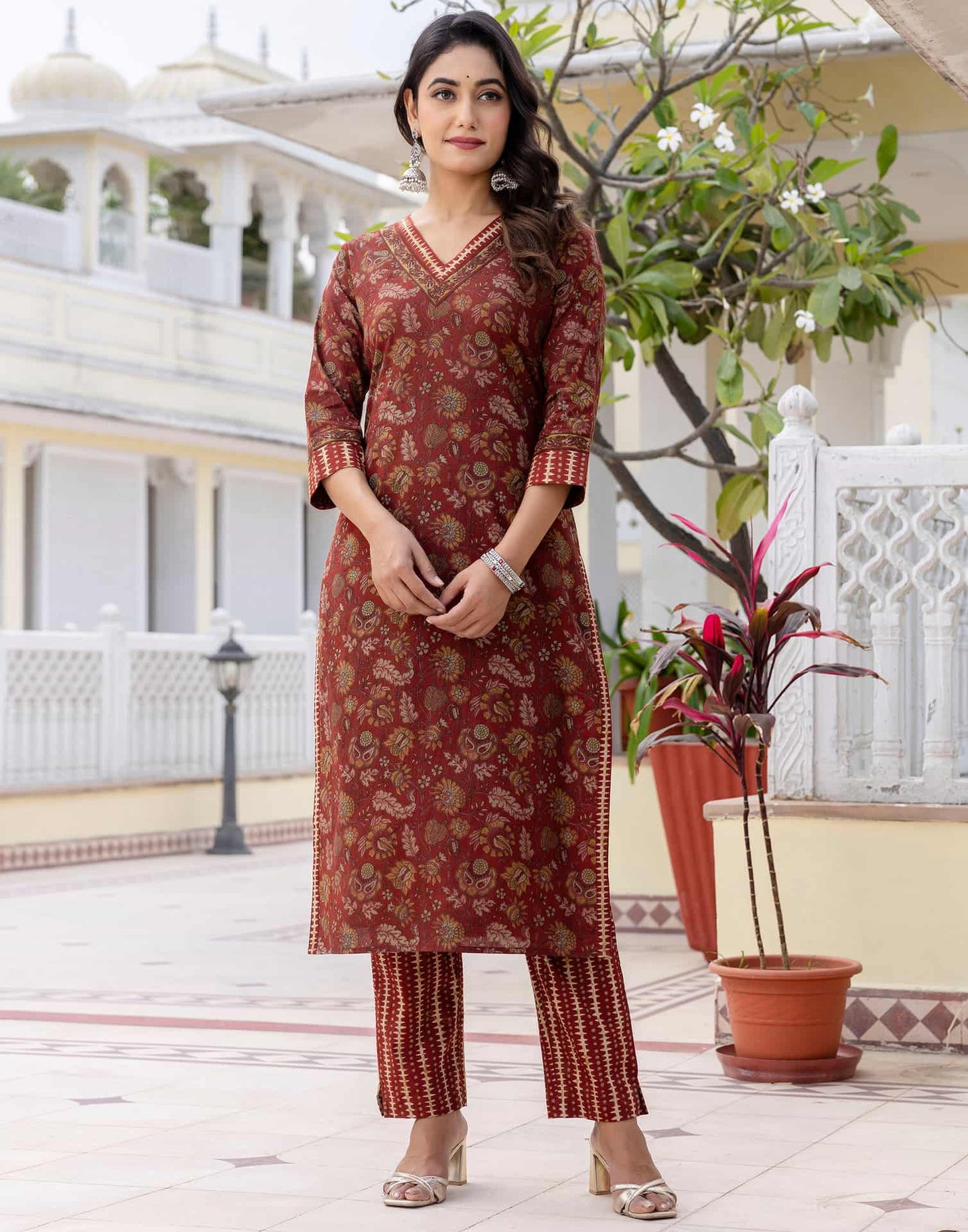 Cotton Printed A-Line Kurta with Pant & Dupatta