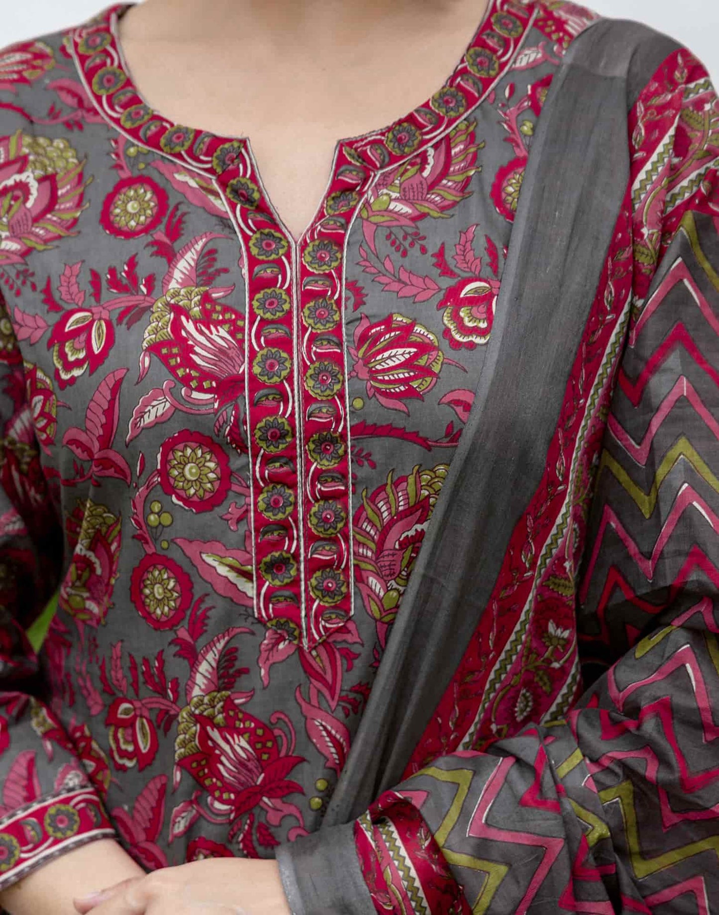 Cotton Printed A-Line Kurta with Pant & Dupatta