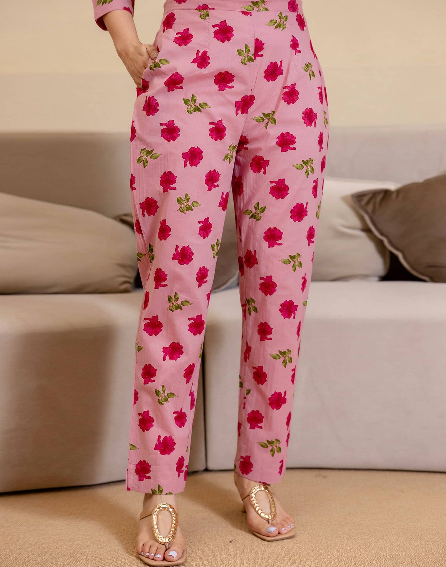 Cotton Floral Printed Straight Kurta with Pant and Dupatta for Women