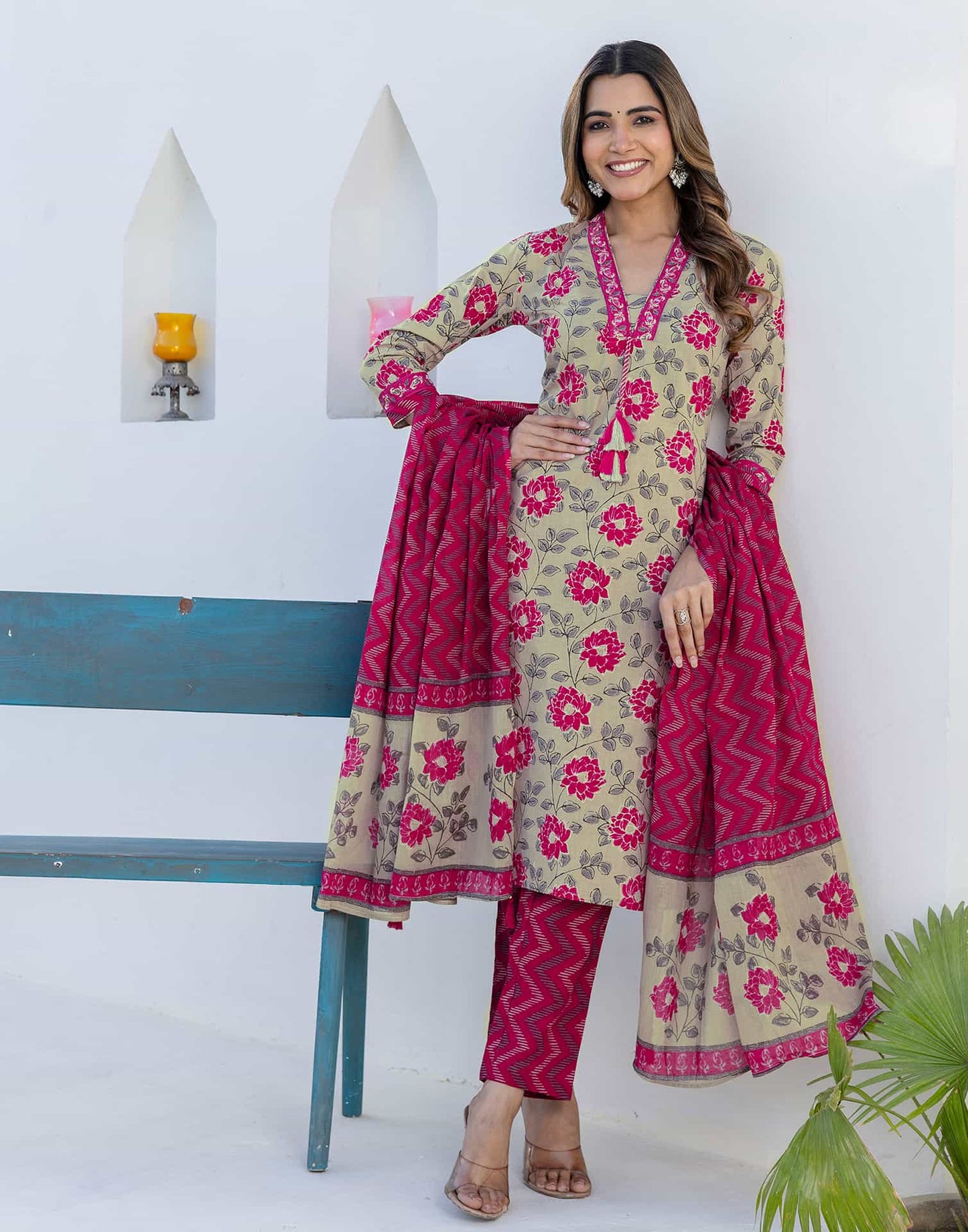 Cotton Printed Straight Kurta with Pant & Dupatta