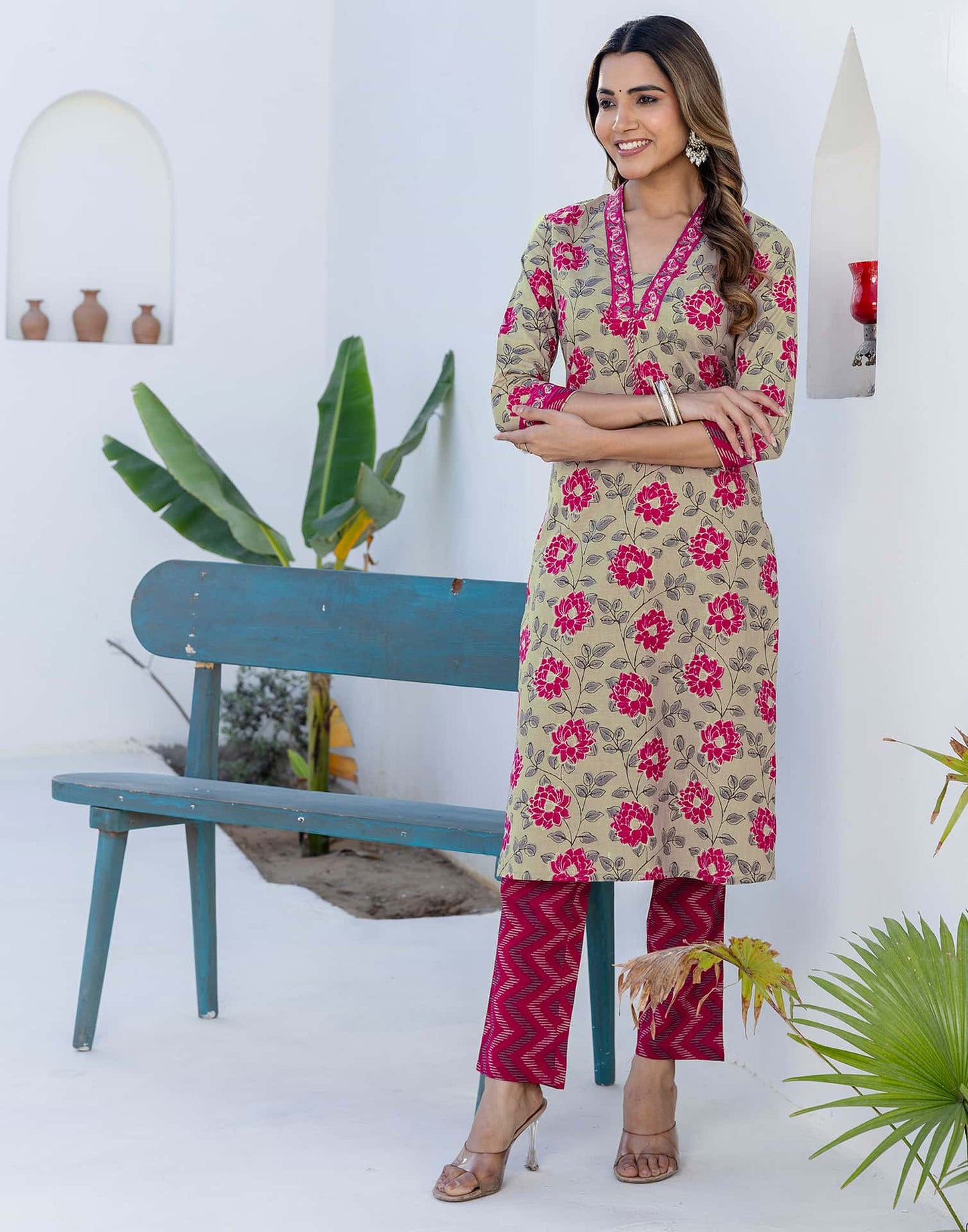 Cotton Printed Straight Kurta with Pant & Dupatta