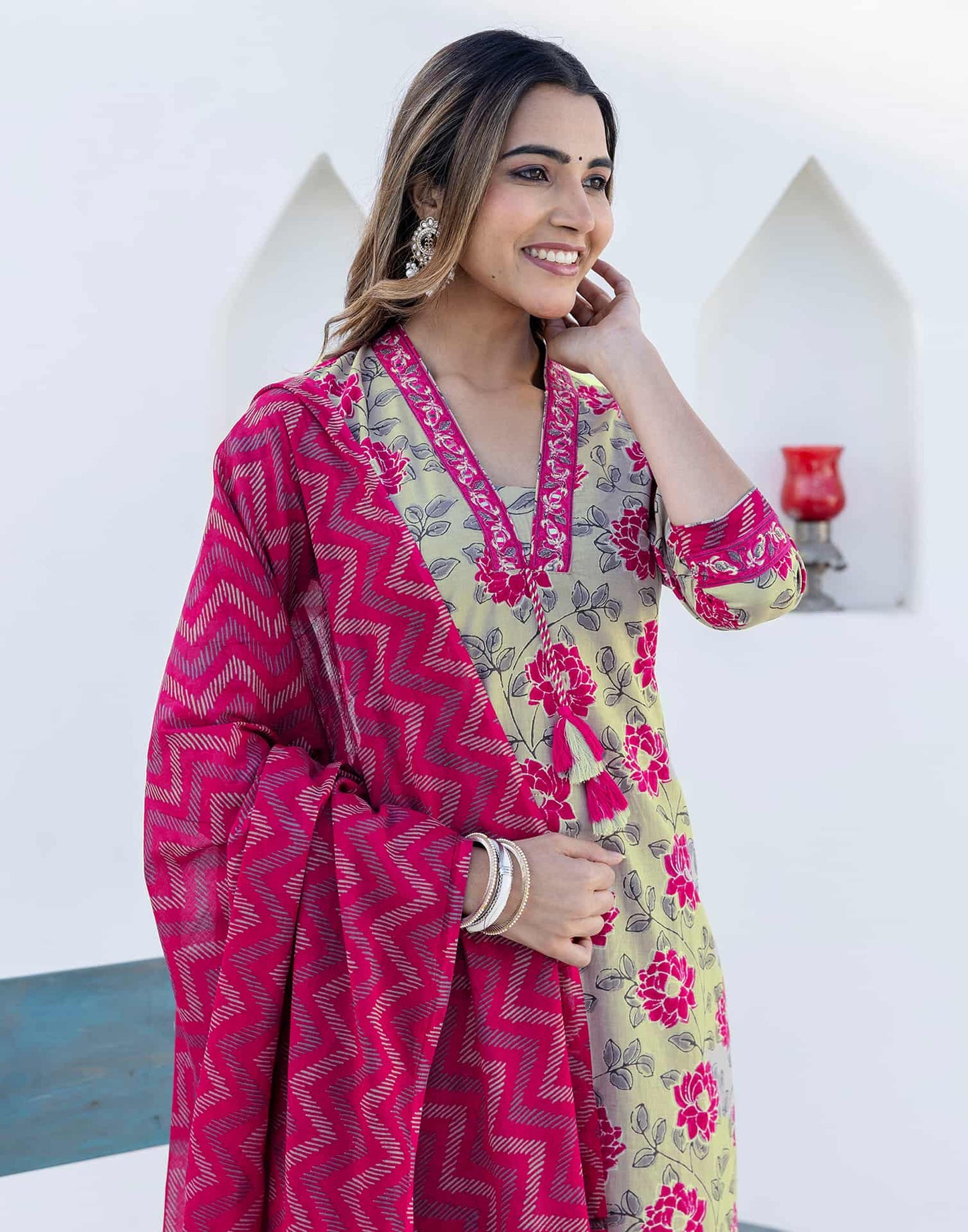 Cotton Printed Straight Kurta with Pant & Dupatta