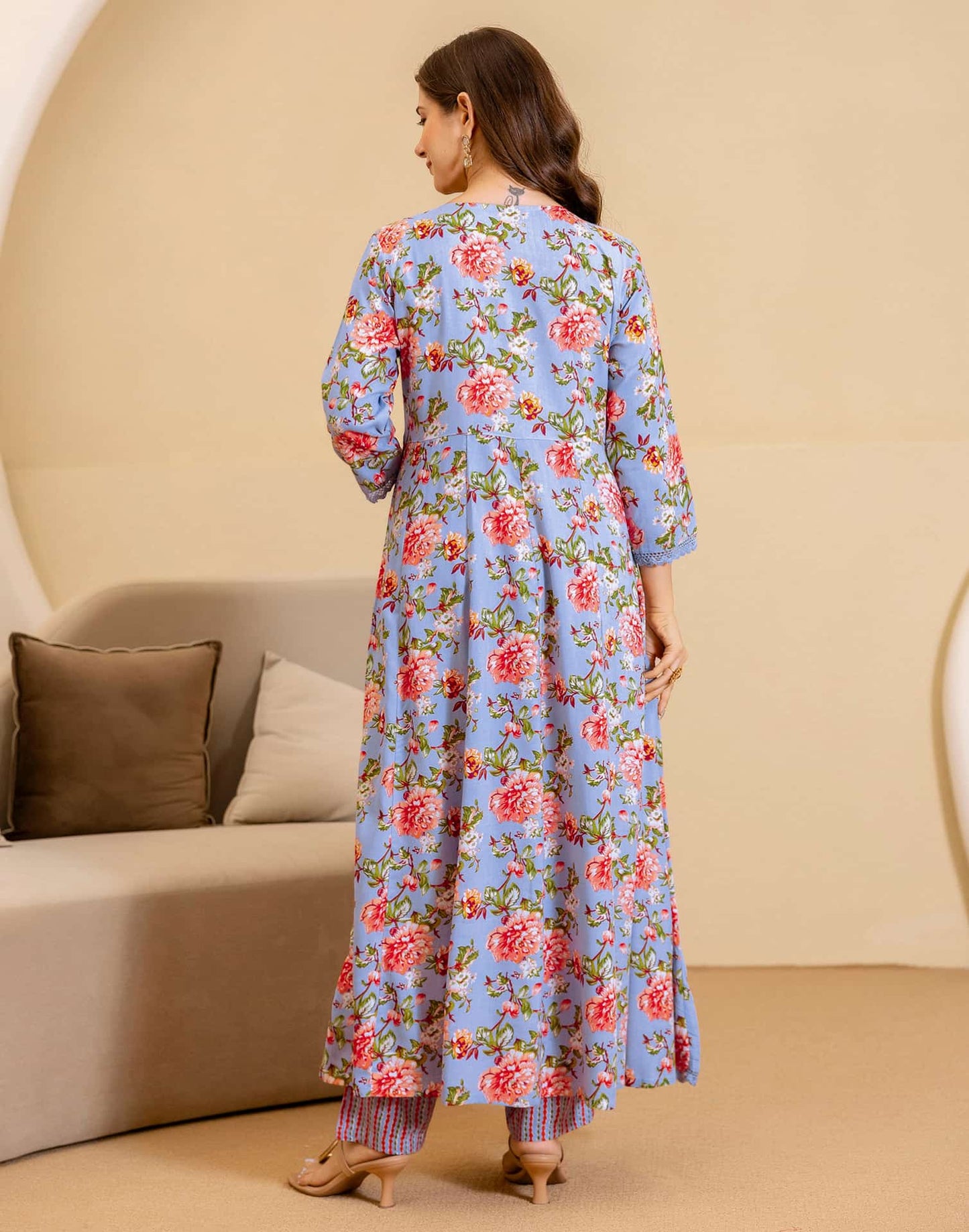 Cotton Printed Anarkali Kurta with Pant & Dupatta