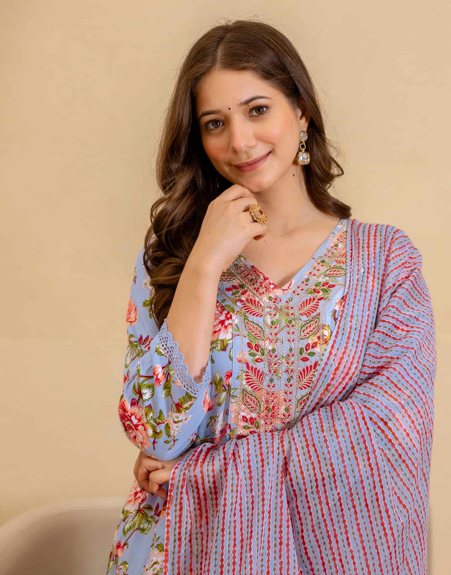Cotton Printed Anarkali Kurta with Pant & Dupatta