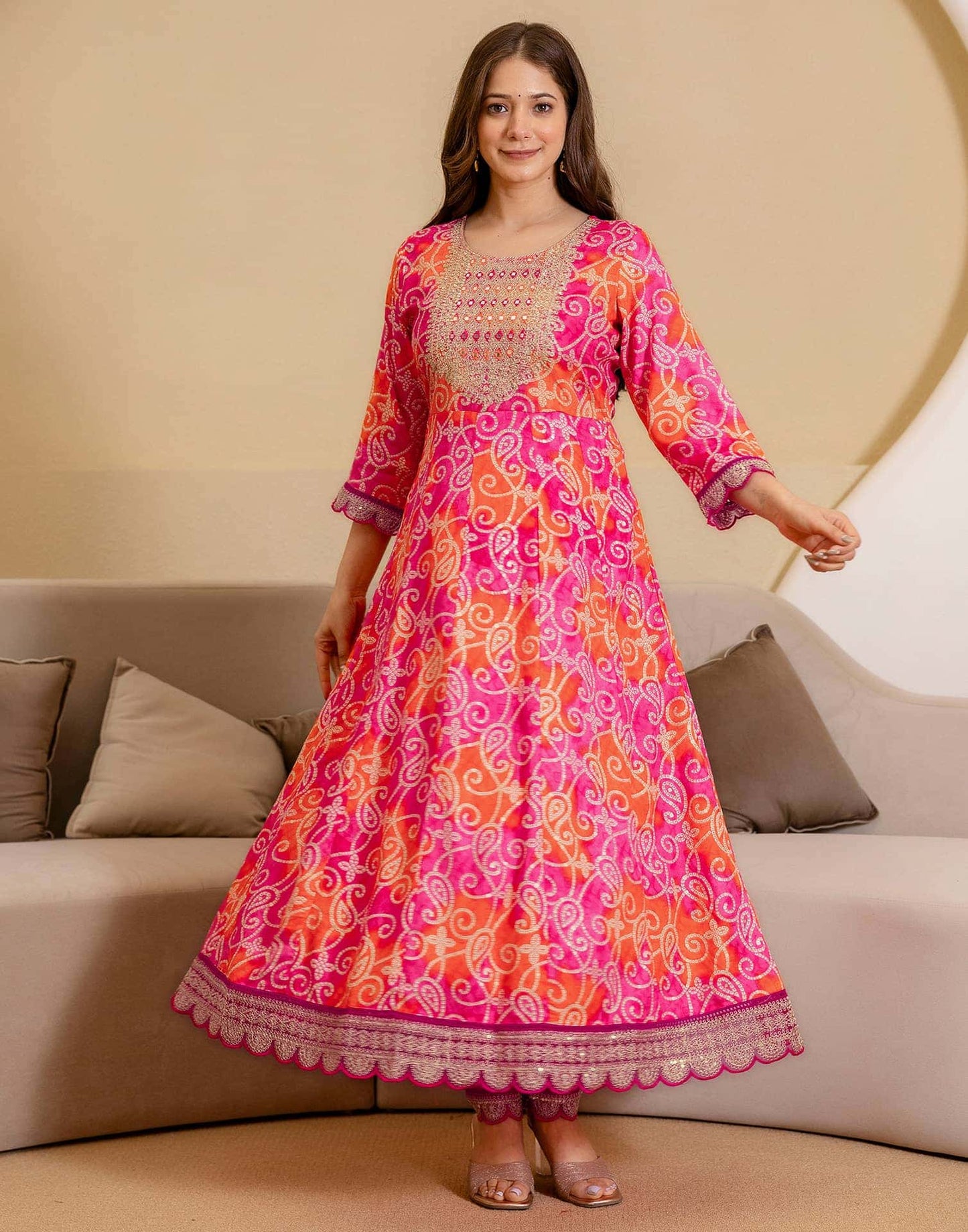 Rayon Printed Anarkali Kurta with Pant & Dupatta