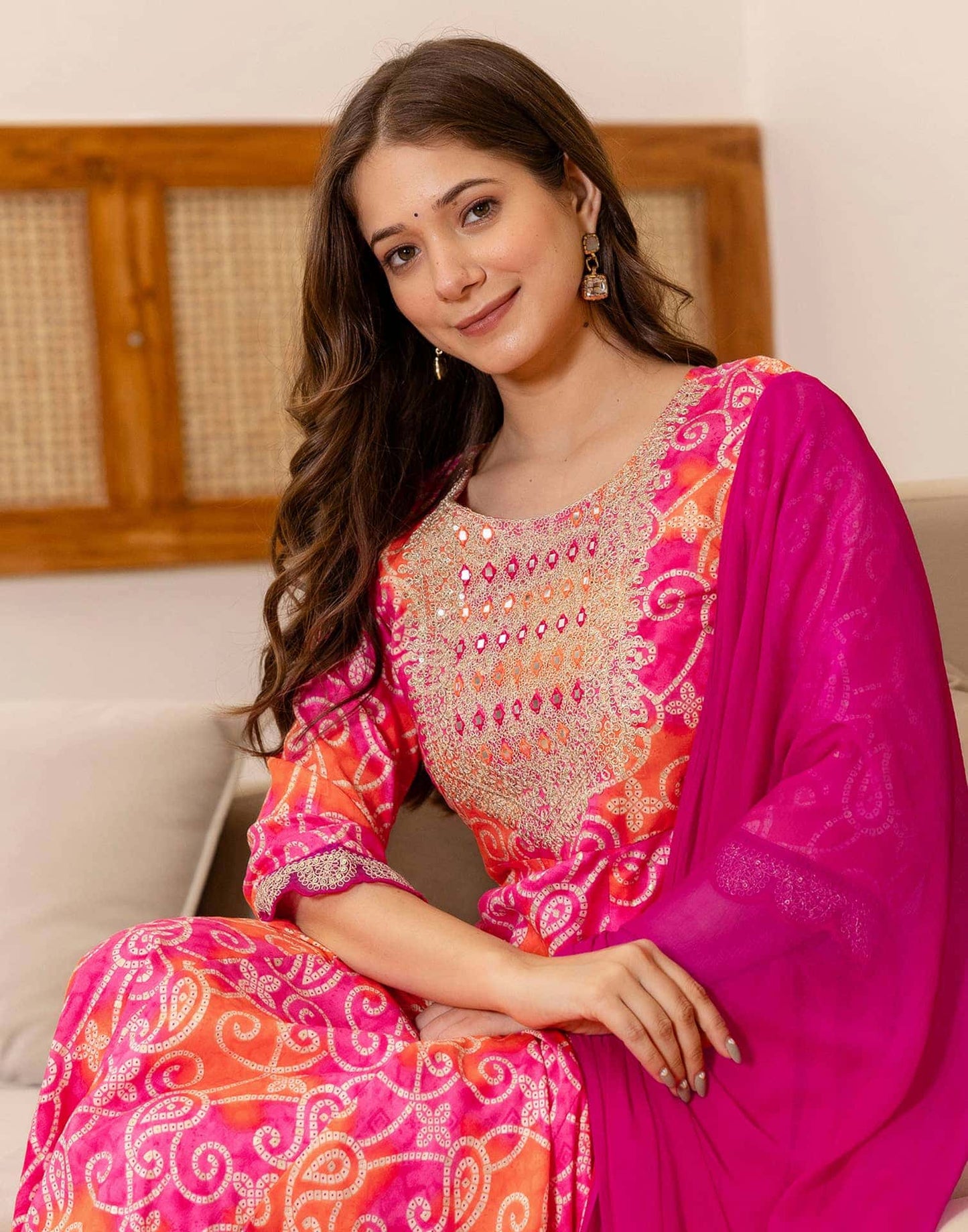 Rayon Printed Anarkali Kurta with Pant & Dupatta