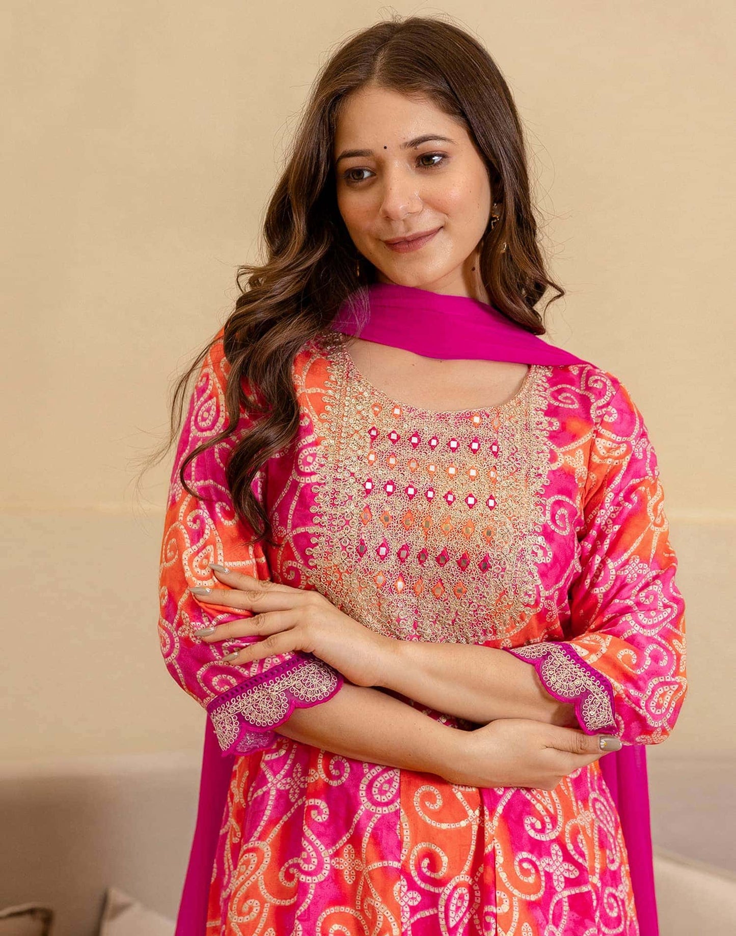 Rayon Printed Anarkali Kurta with Pant & Dupatta