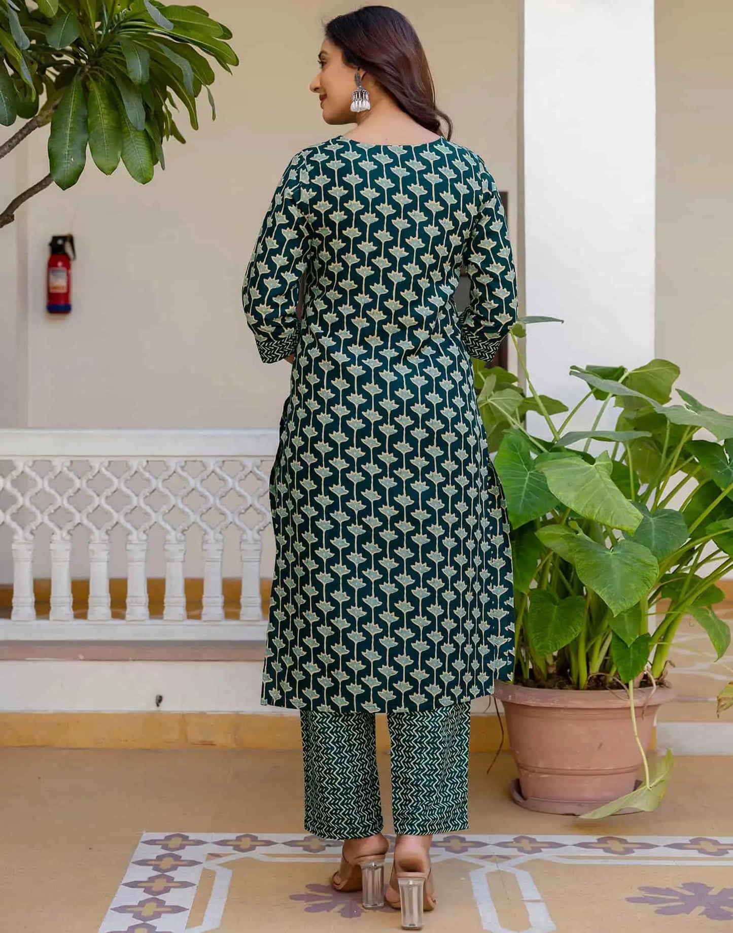 Cotton Blend Printed Lace Straight Kurta with Pant & Dupatta