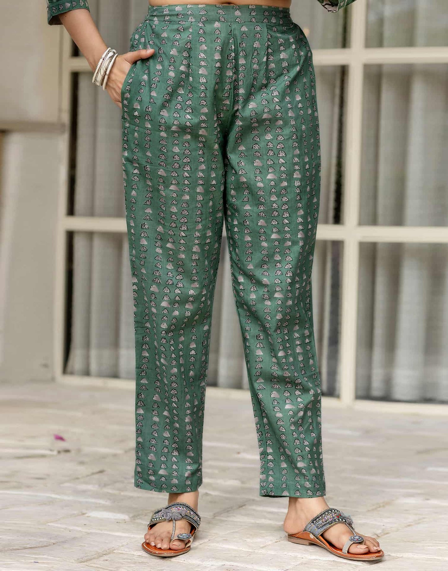 Grey Cotton Printed Straight Kurta Set with Pant and Dupatta