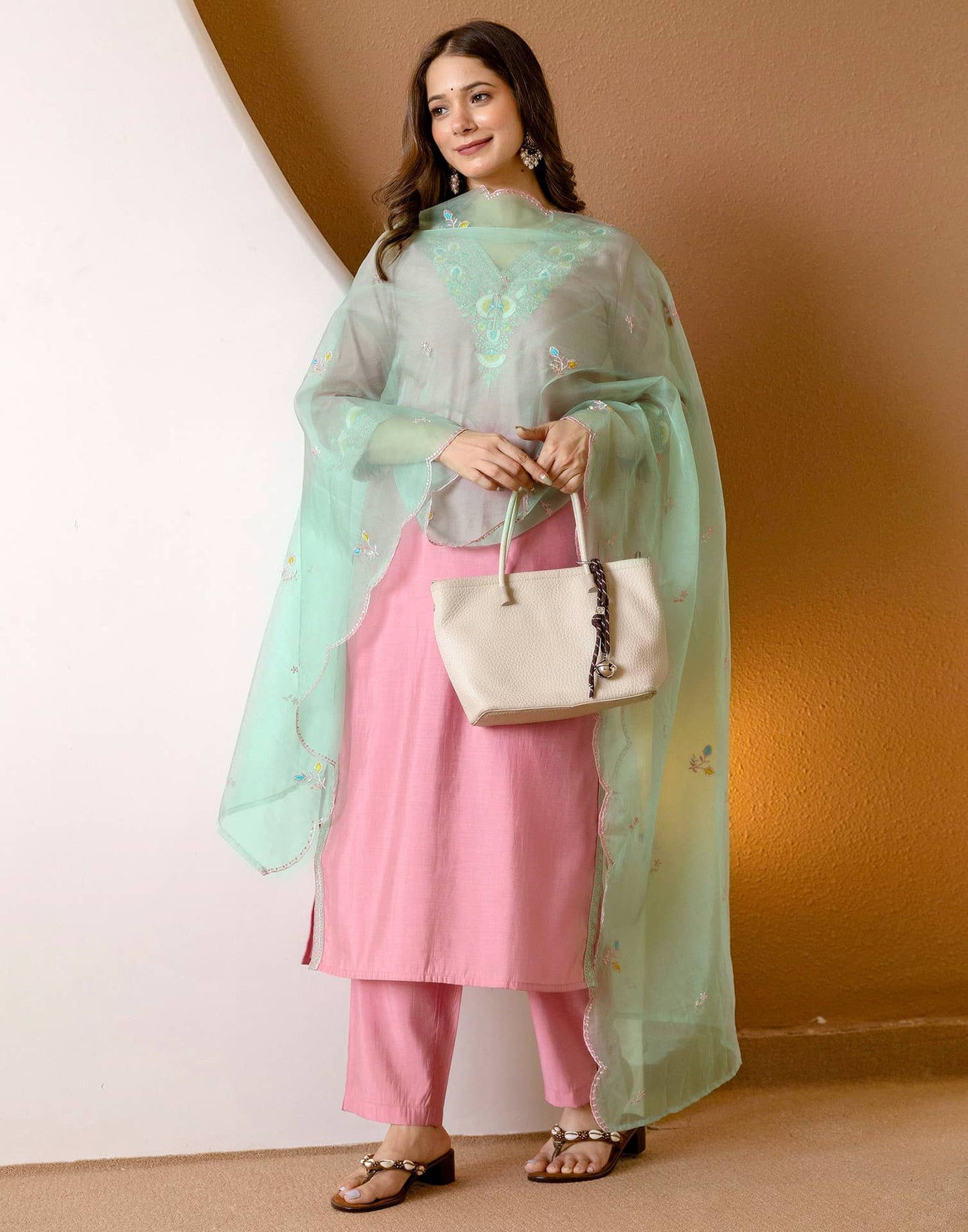 Silk Embroidered Straight Kurta with Pant & Dupatta