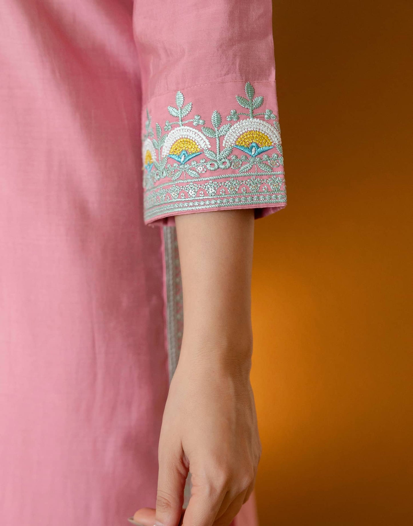 Silk Embroidered Straight Kurta with Pant & Dupatta