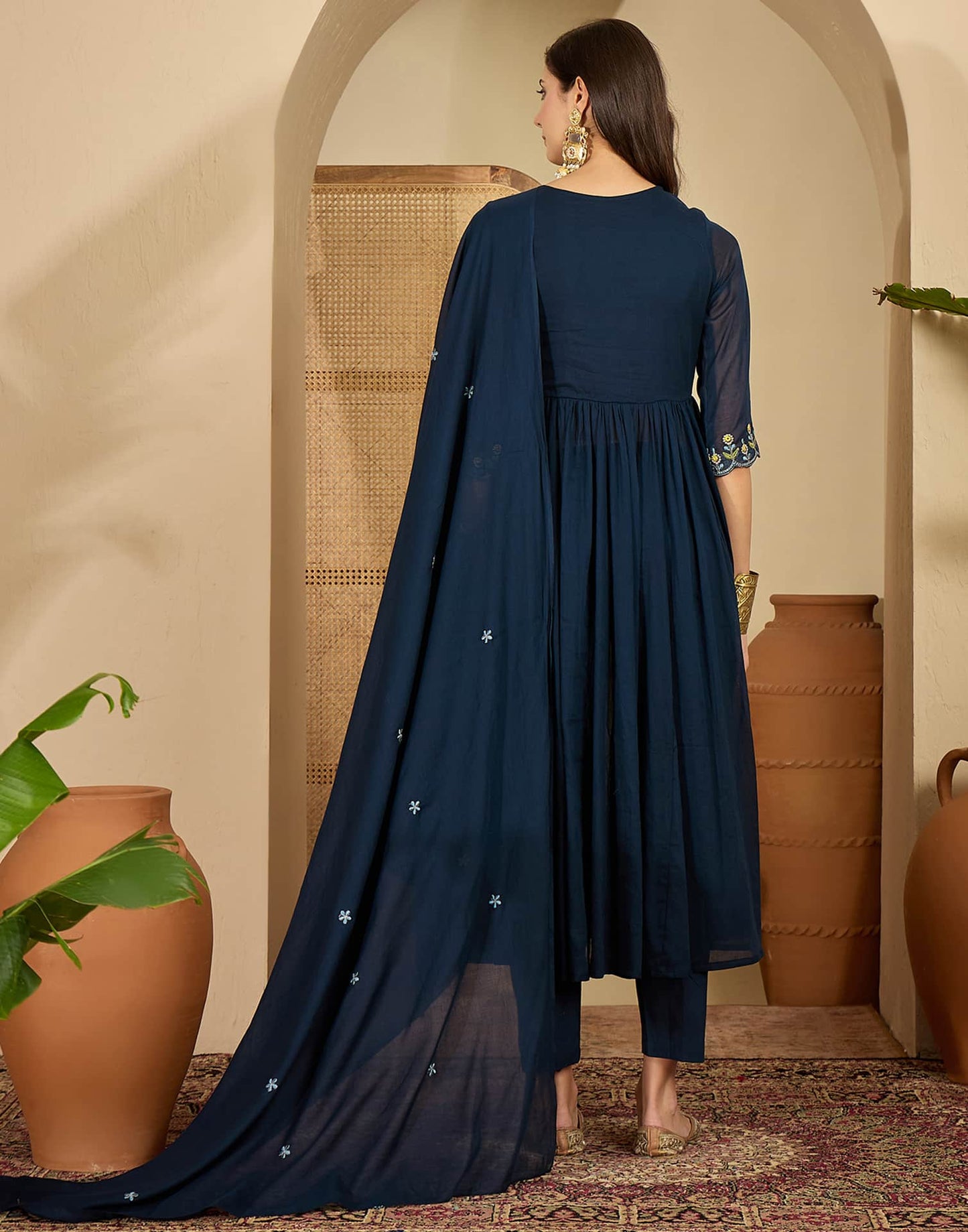 Cotton Embroidered Anarkali Kurta with Pant & Dupatta