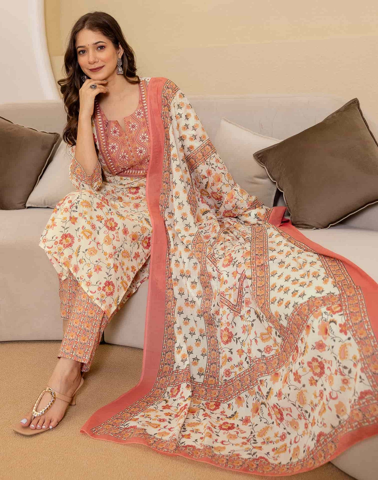 Cotton Printed Straight Kurta with Pant & Dupatta