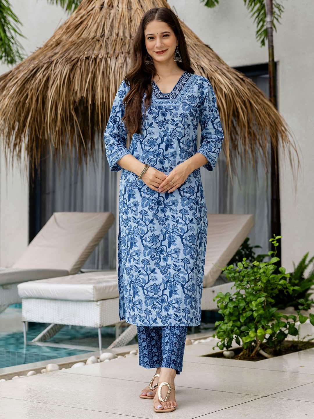 Cotton Printed Straight Kurta with Pant & Dupatta