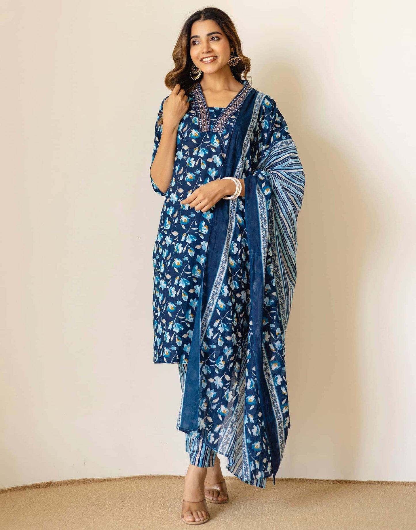 Cotton Printed Straight Kurta with Pant & Dupatta