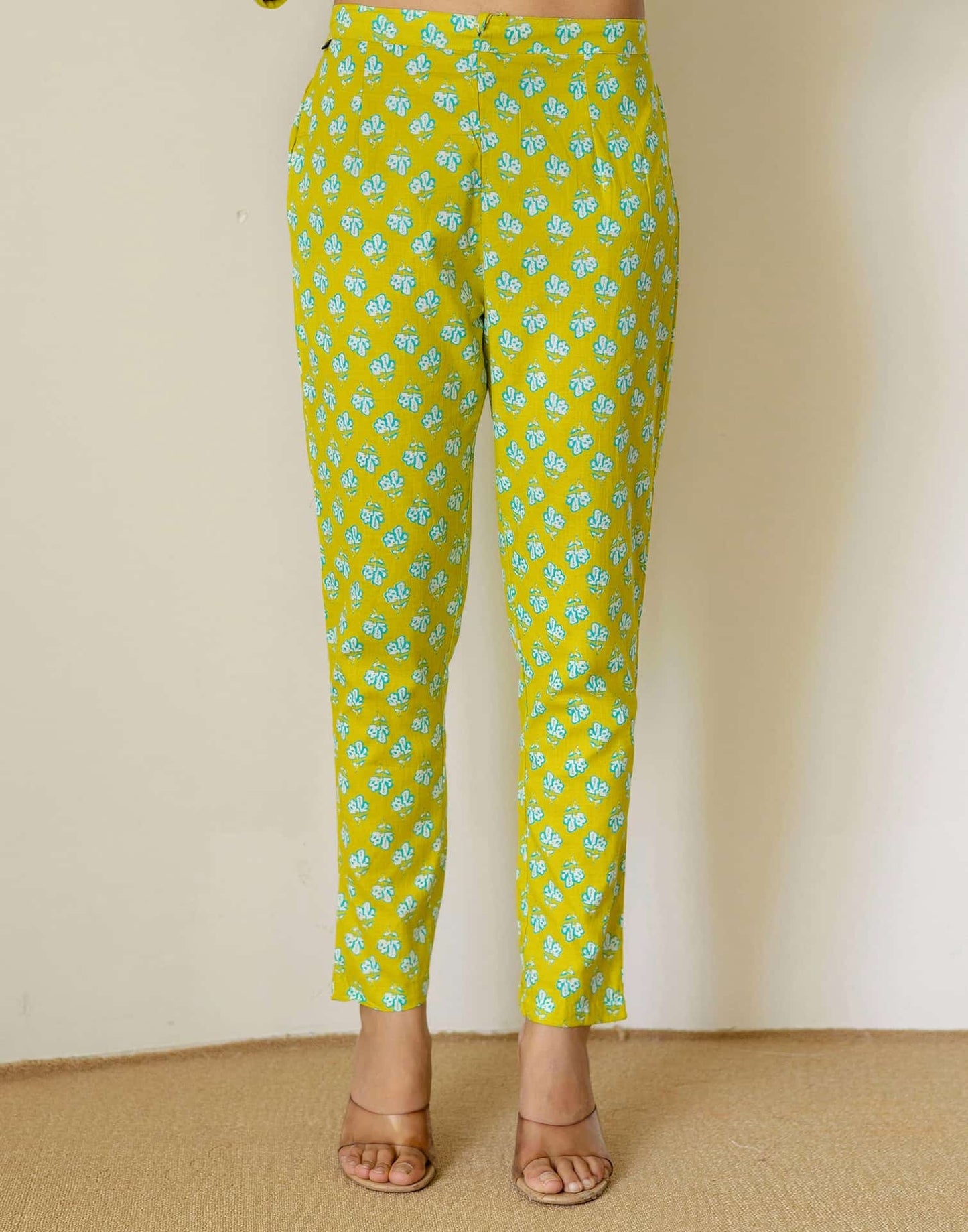 Green Cotton Printed Straight Kurta with Pant & Dupatta for Women