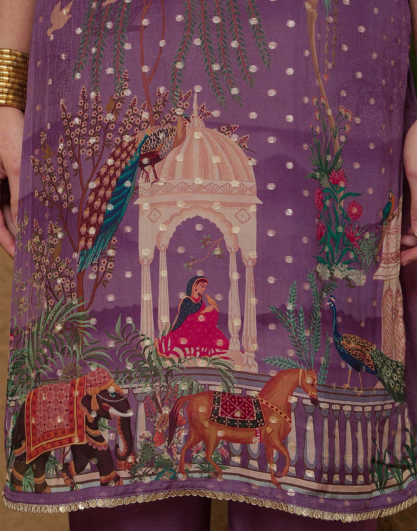 Silk Printed, Weaving and Mirror Work Straight Kurta with Pant & Dupatta