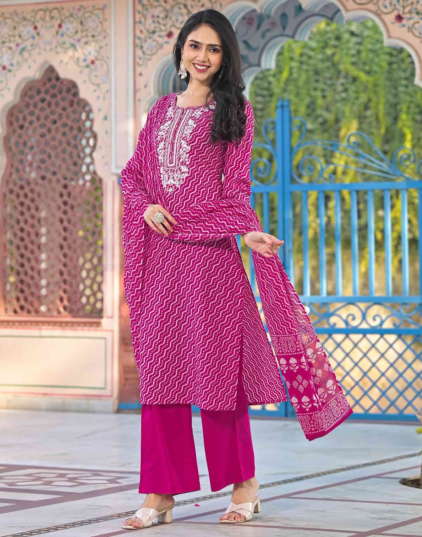 Cotton Printed Straight Kurta with Pant & Dupatta
