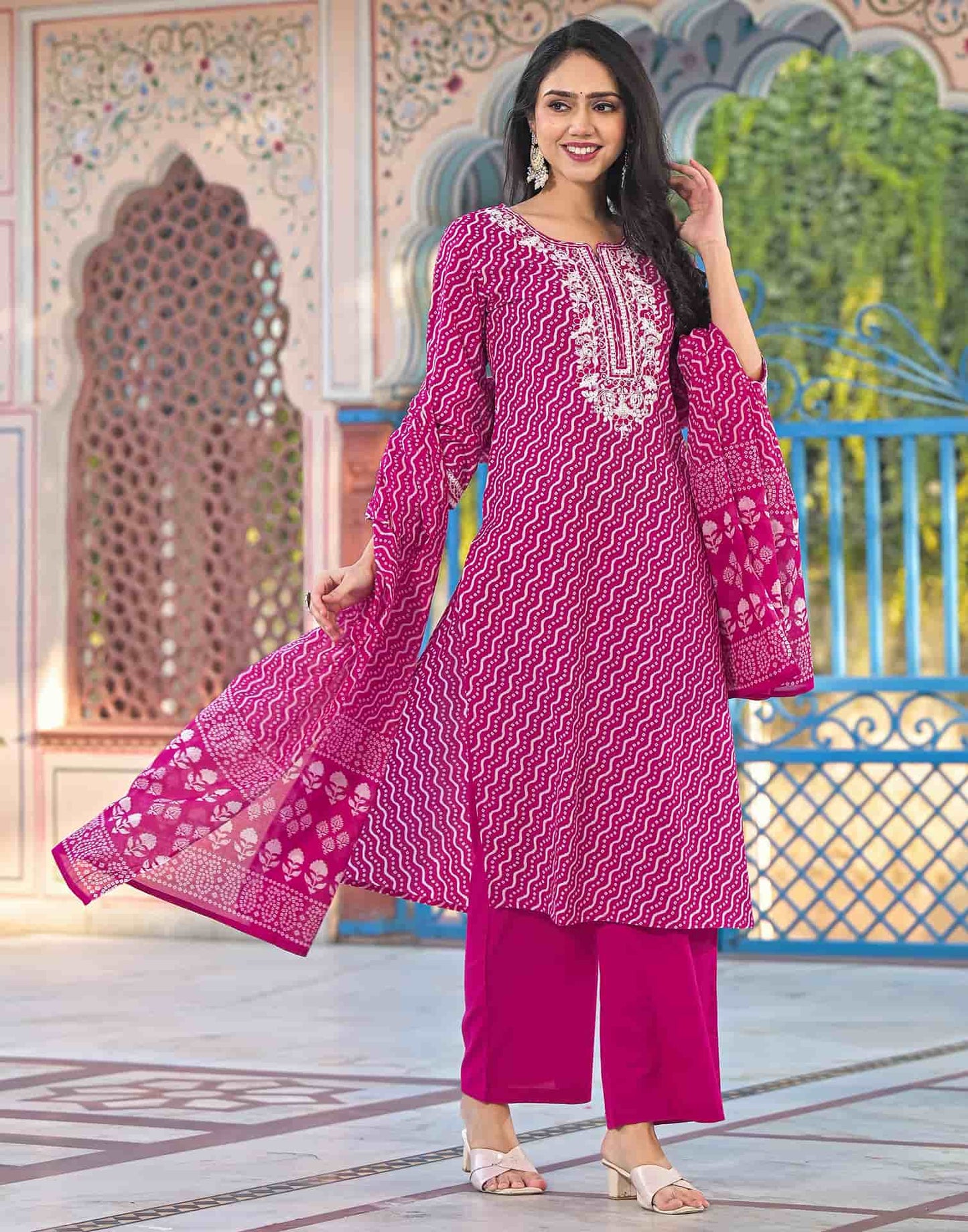 Cotton Printed Straight Kurta with Pant & Dupatta