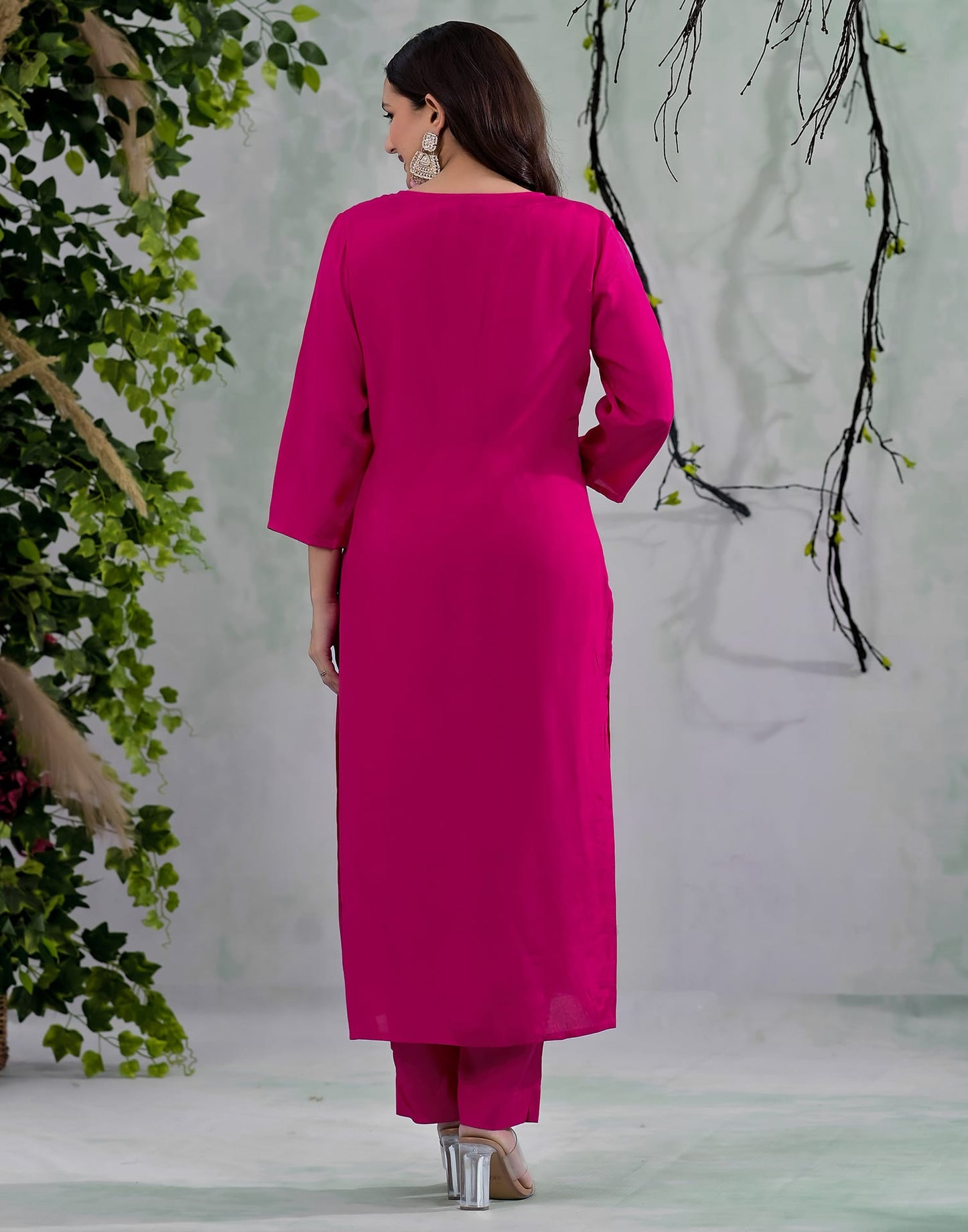 Skylee Pink Silk Embroidered Straight Kurta Set for Women