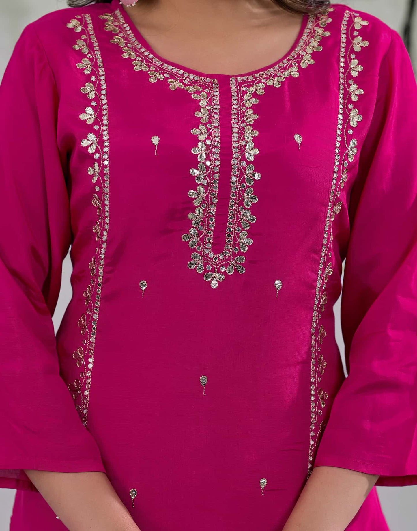 Silk Embroidered Straight Kurta with Pant & Dupatta