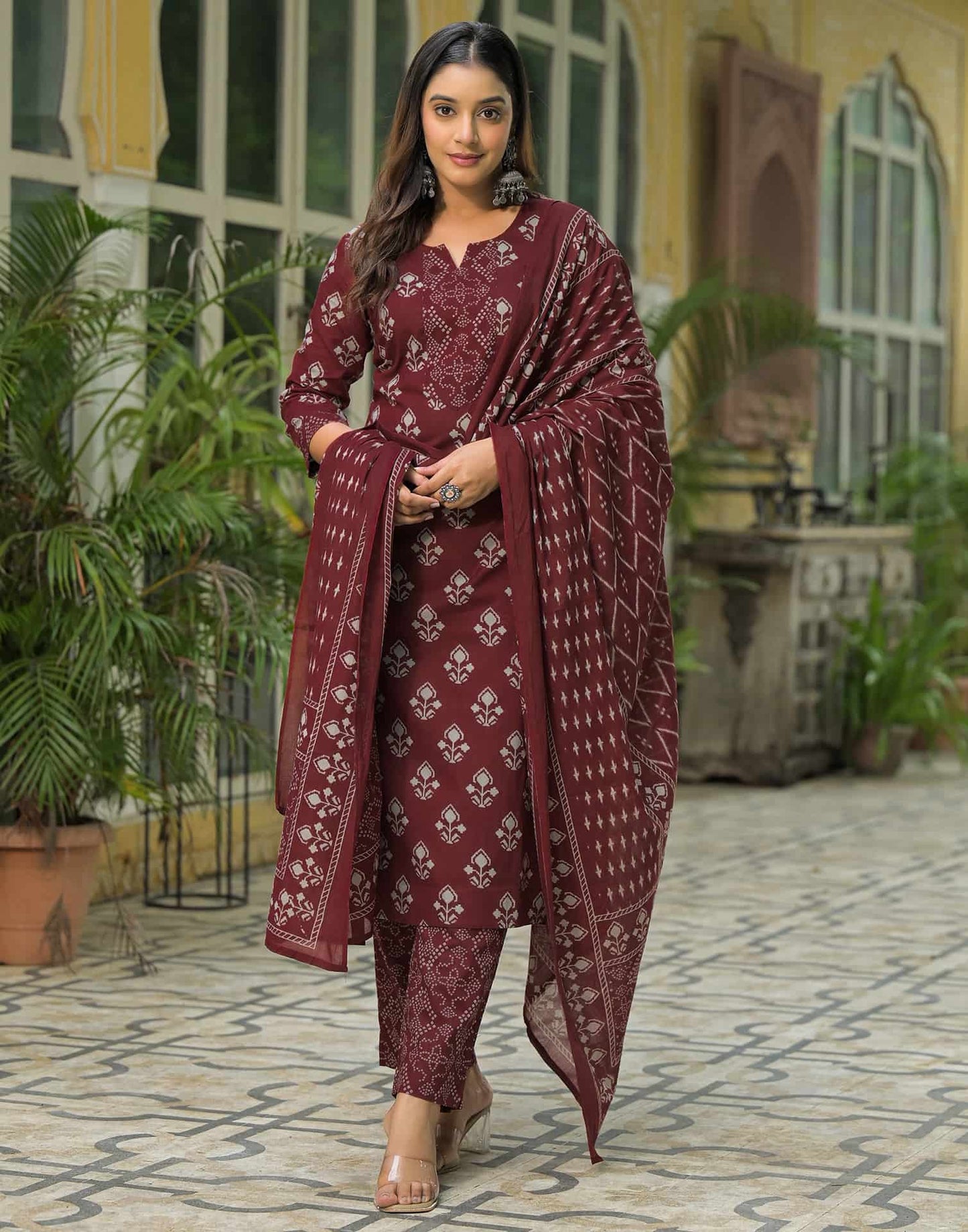 Cotton Printed Straight Kurta with Pant & Dupatta