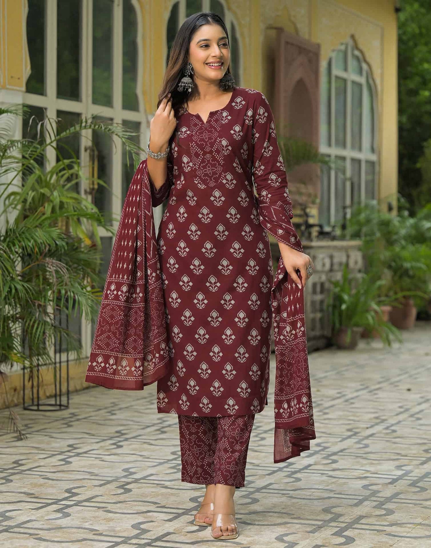 Cotton Printed Straight Kurta with Pant & Dupatta