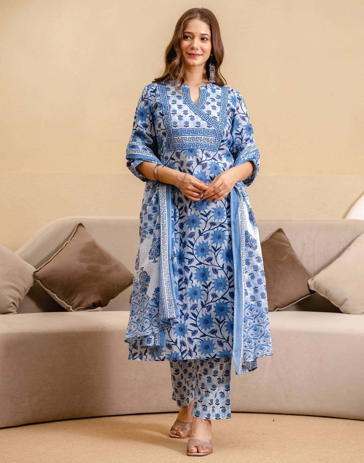 Cotton Printed Straight Kurta with Pant & Dupatta