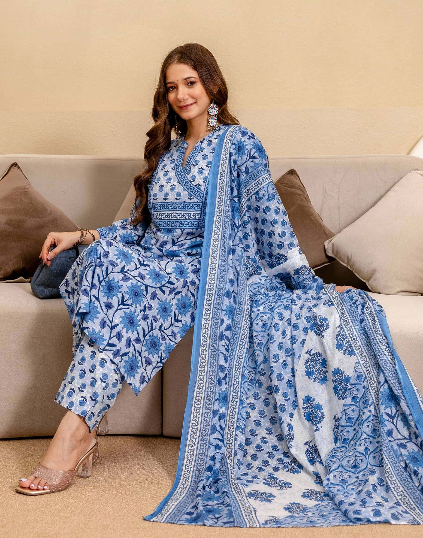 Cotton Printed Straight Kurta with Pant & Dupatta