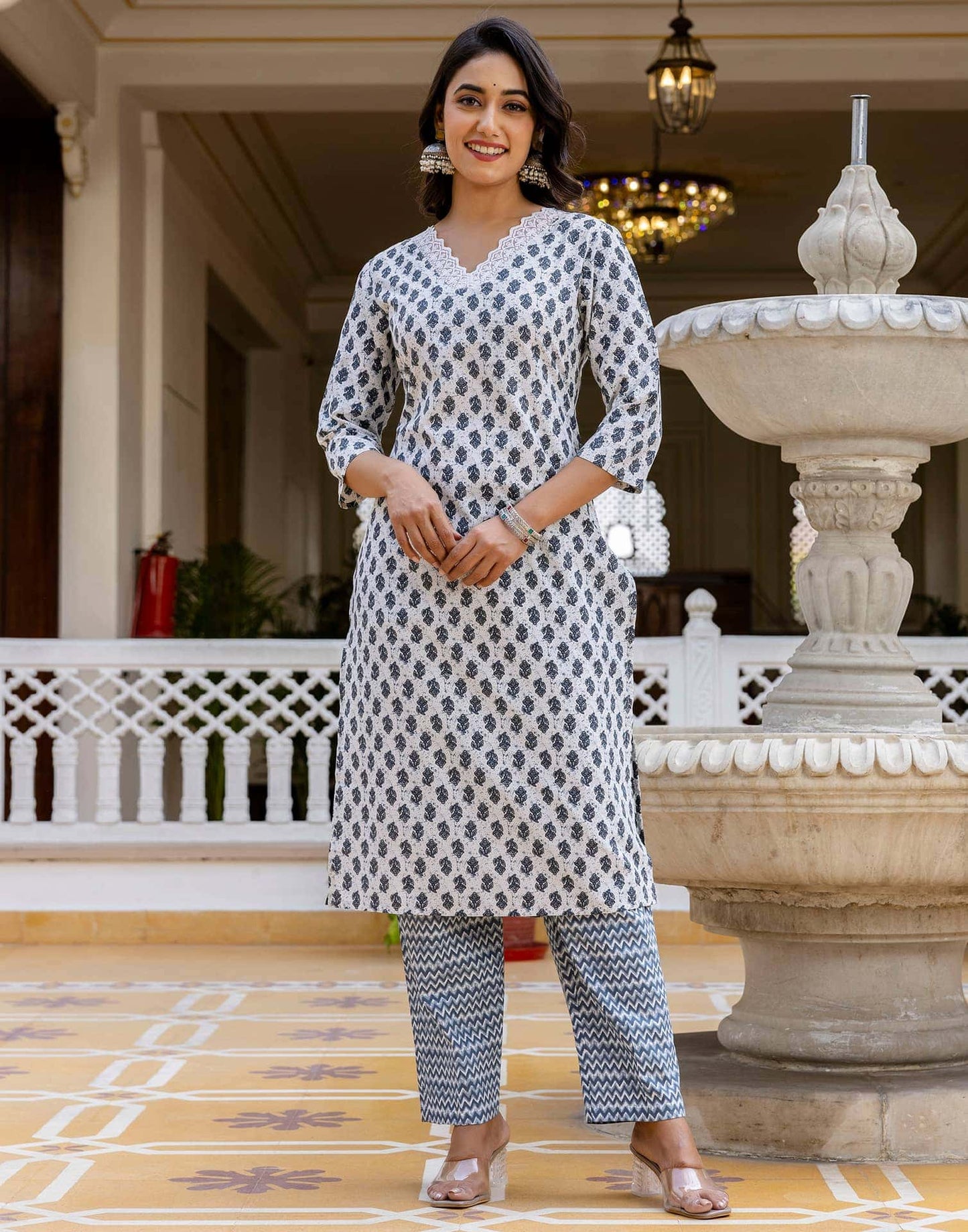 Cotton Printed Anarkali Kurta with Pant & Dupatta