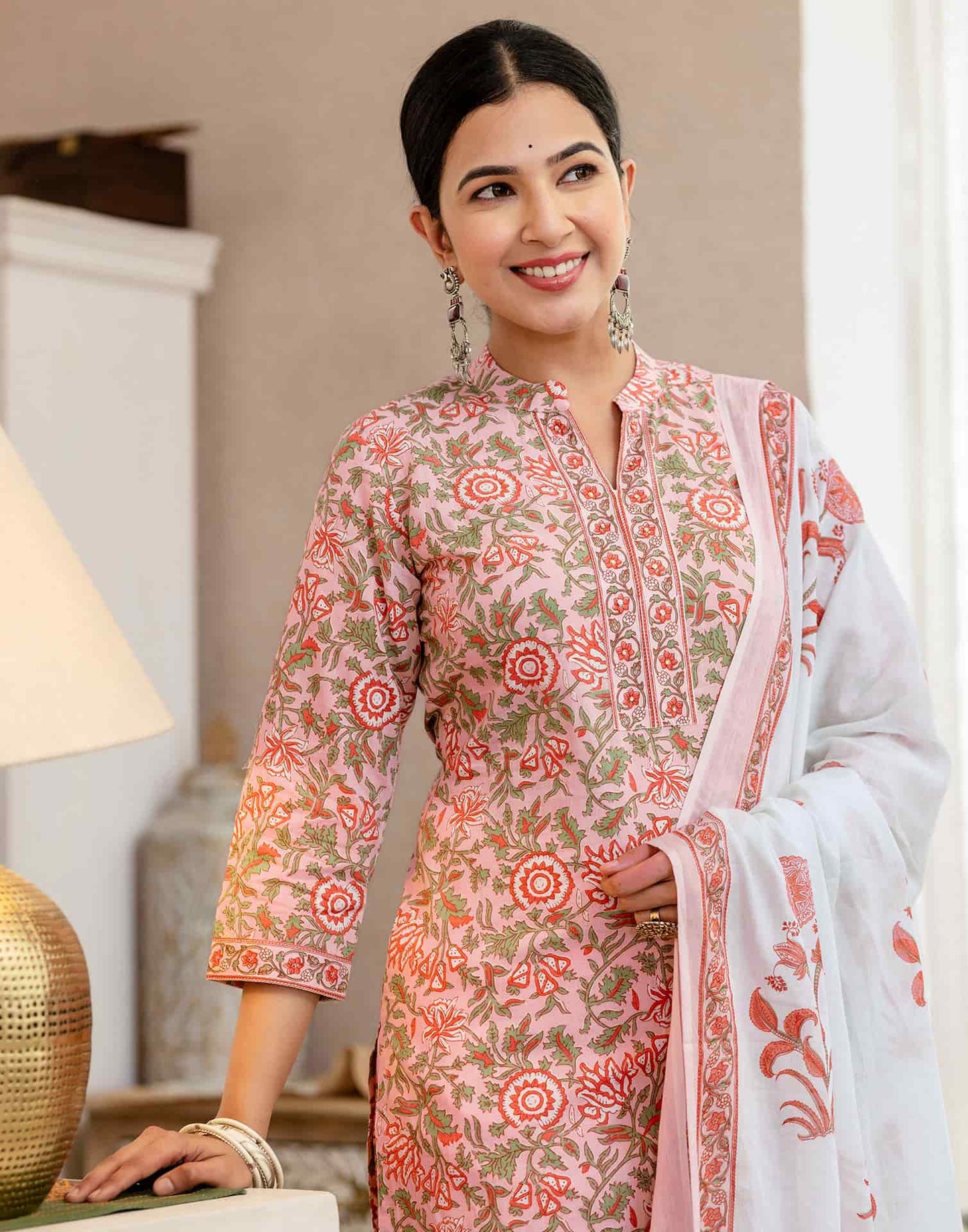 Cotton Printed A-Line Kurta with Pant & Dupatta