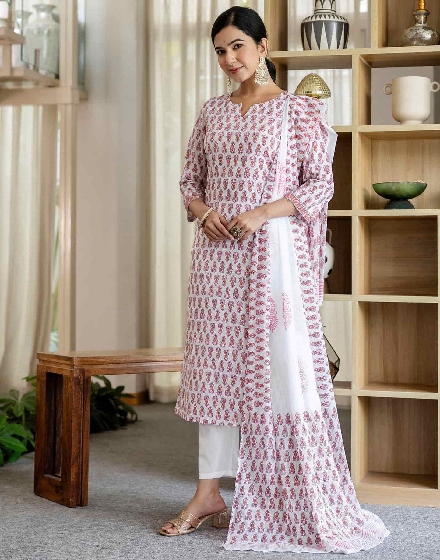 Cotton Printed A-Line Kurta with Pant & Dupatta