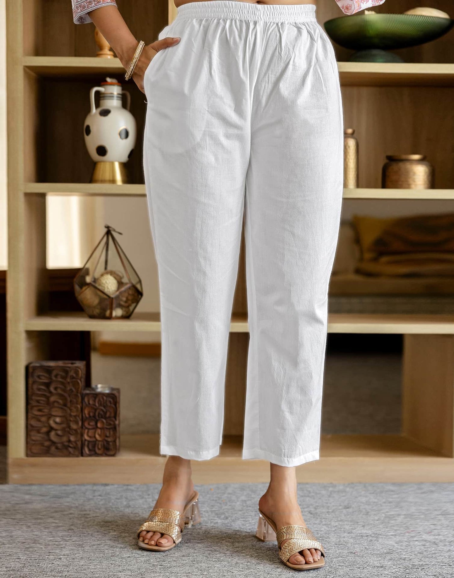 Affordable White Cotton Printed A-Line Kurta Set with Pant & Dupatta