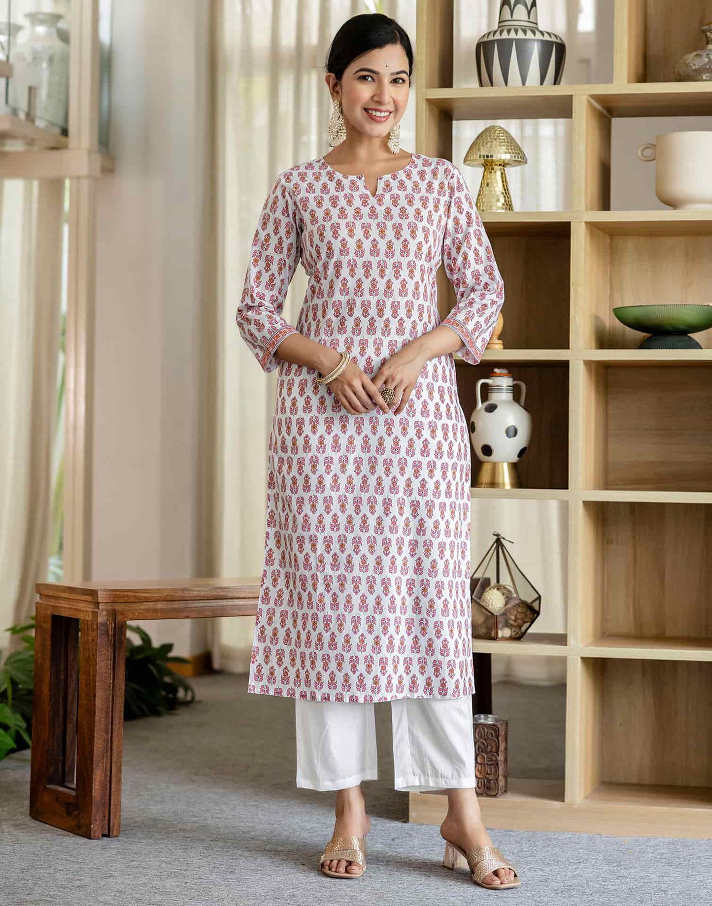 Cotton Printed A-Line Kurta with Pant & Dupatta
