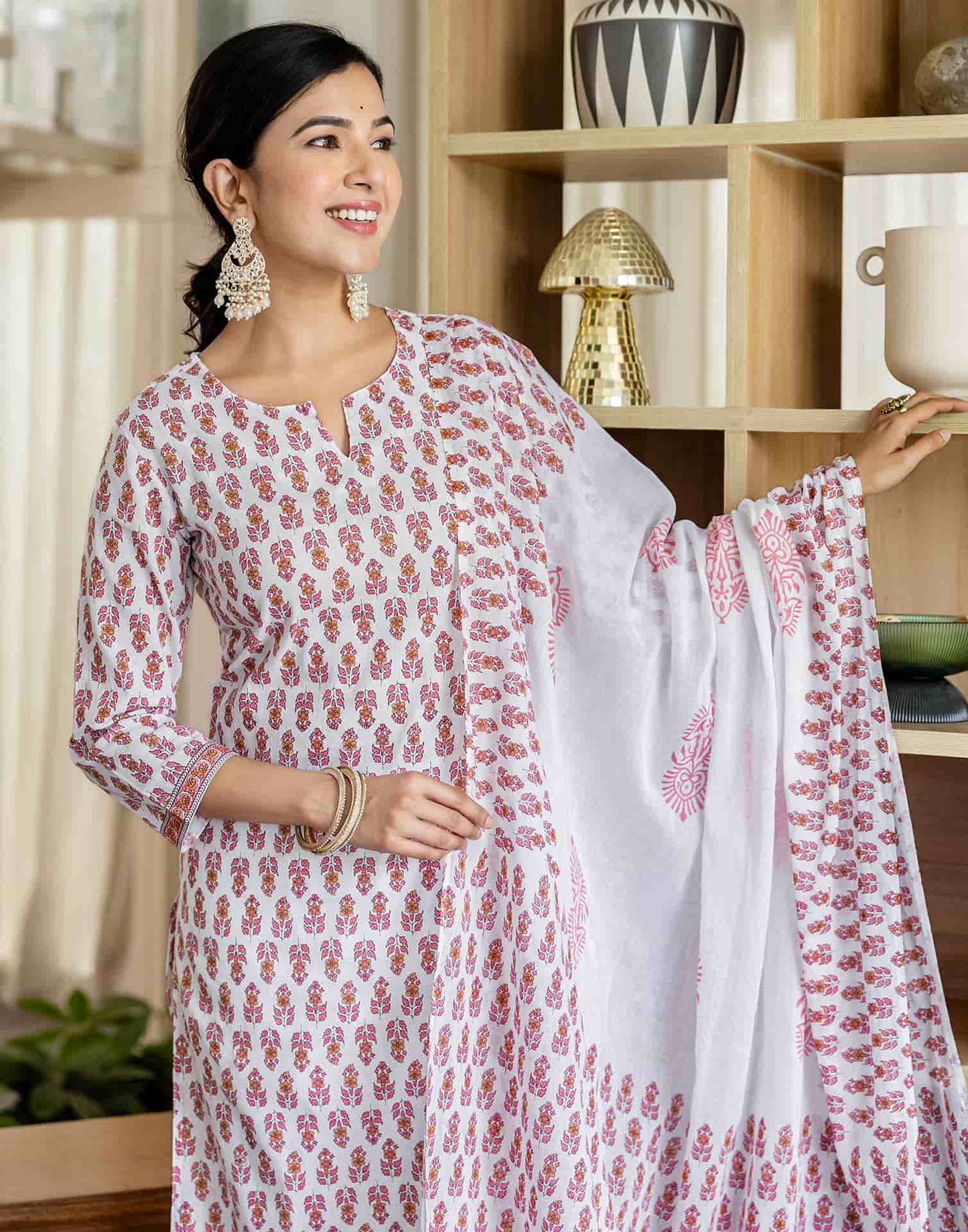 Cotton Printed A-Line Kurta with Pant & Dupatta
